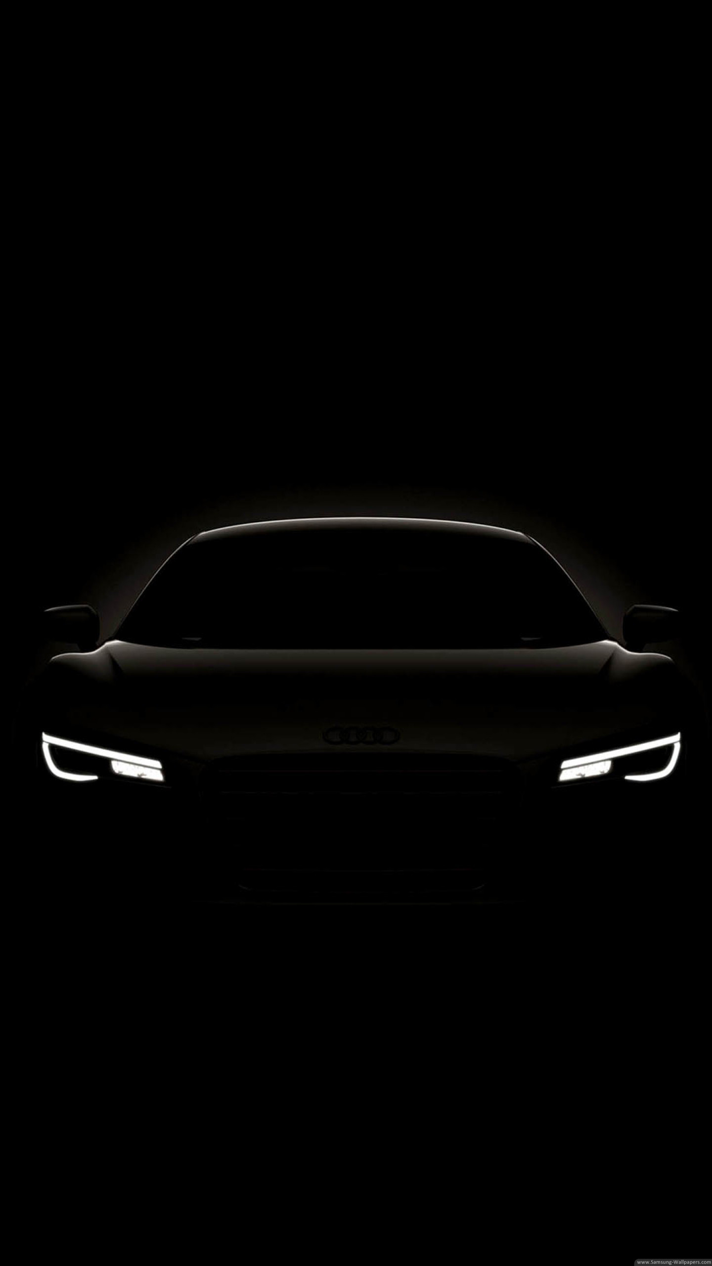 Silhouette auto, Fari, Sfondo nero, Minimalismo, QHD+, schermata di blocco Samsung Galaxy S7