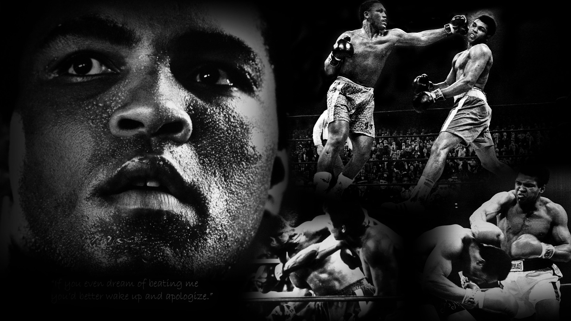 Muhammad Ali, Collage, Primo piano, Bianco e nero, Full HD 1080p, sfondo desktop