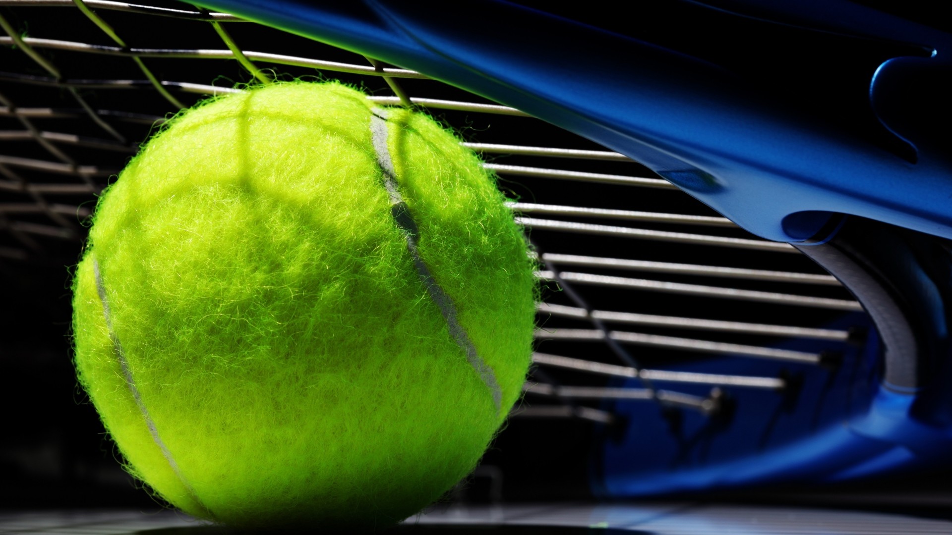 Pallina da tennis, Racchetta, Macro, Blu, Full HD, sfondo per PC e portatile