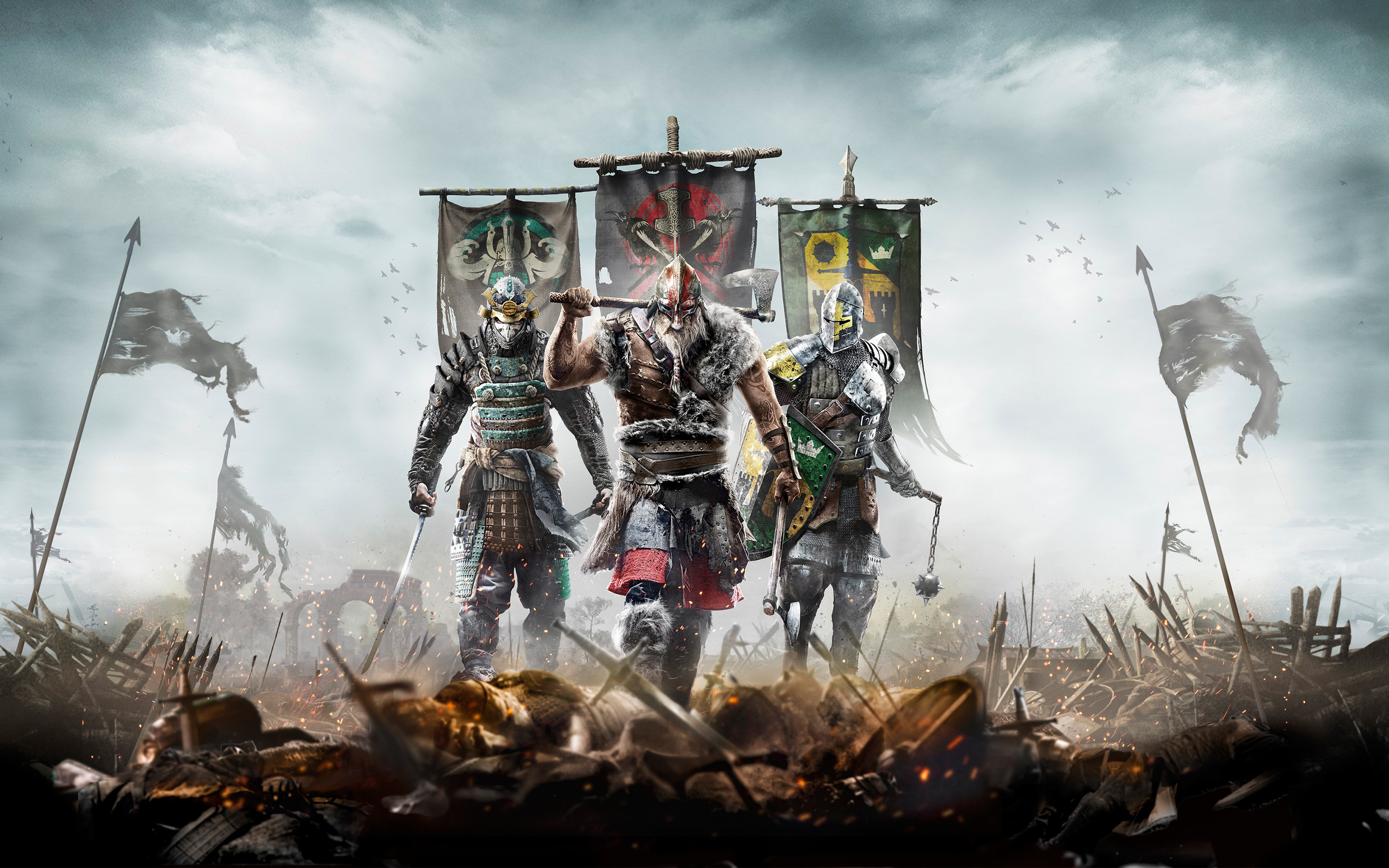 For Honor, Cavaliere, Samurai, Vichingo, Stendardi, 2K, sfondo per PC