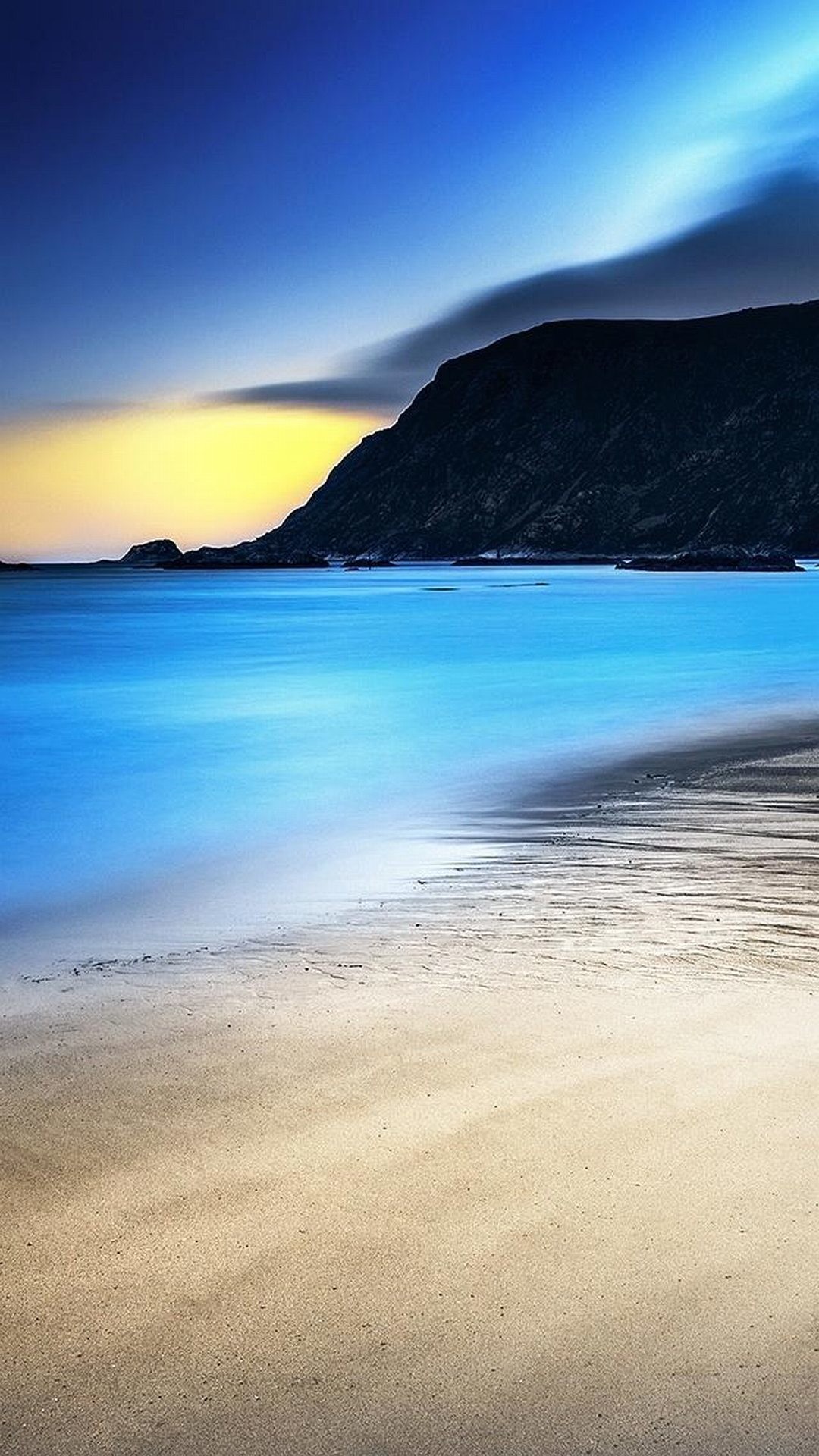 Spiaggia, Scogliera, Crepuscolo, Blu, Full HD, sfondo verticale per cellulare