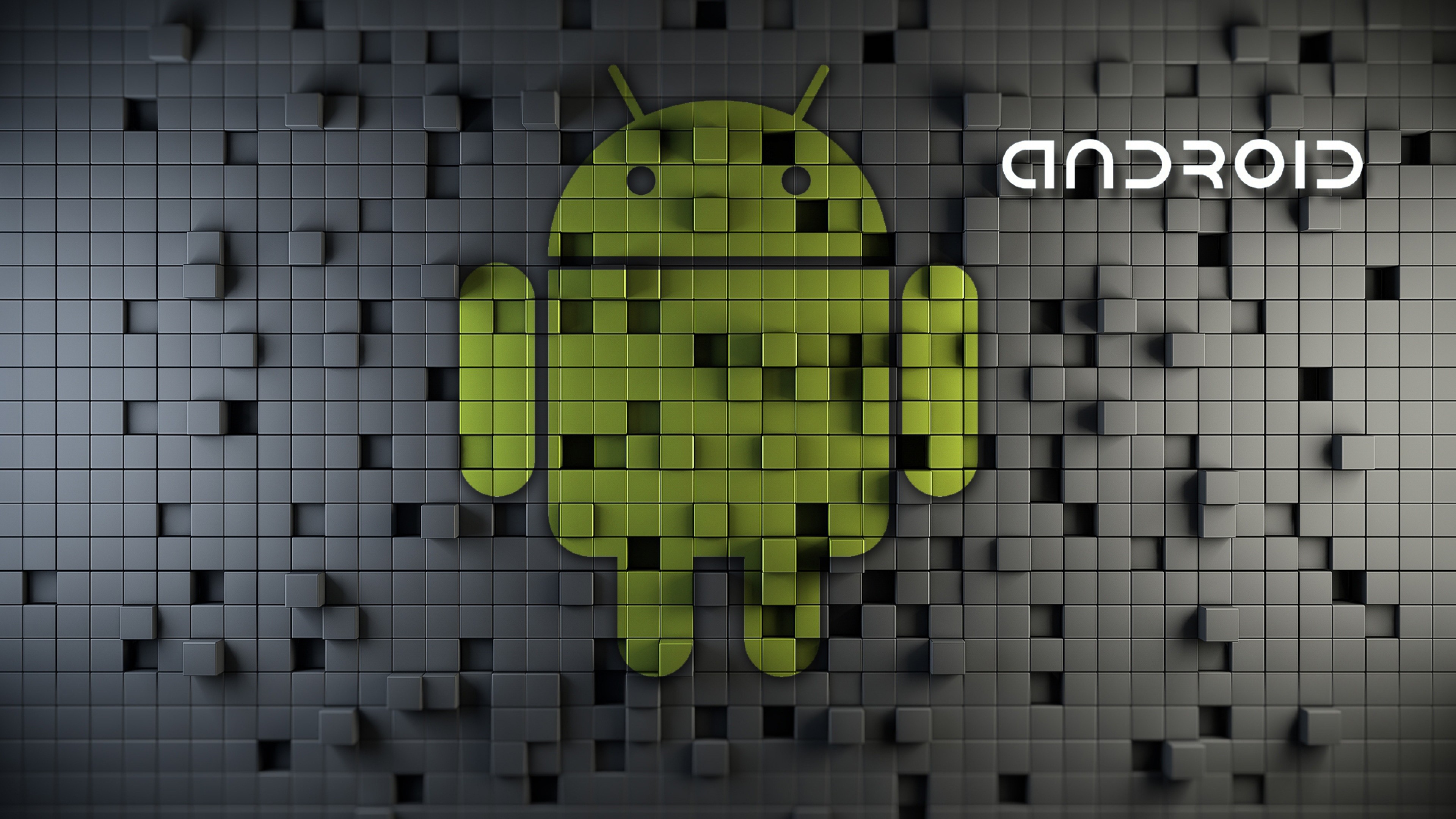 Android, Logo Android, Cubi 3D, Grigio, 4K, sfondo per portatile