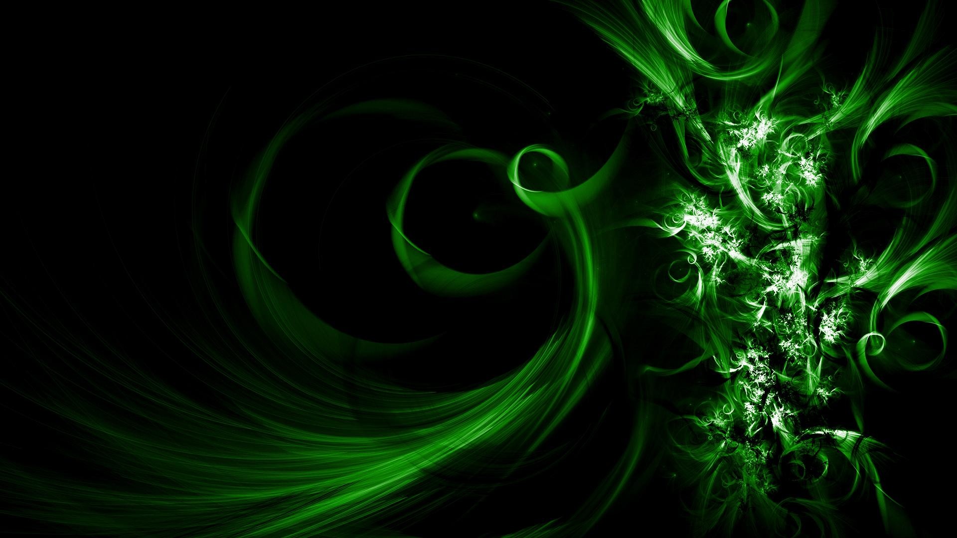 Frattale, Spirale, Verde, Sfondo nero, Full HD, wallpaper per PC