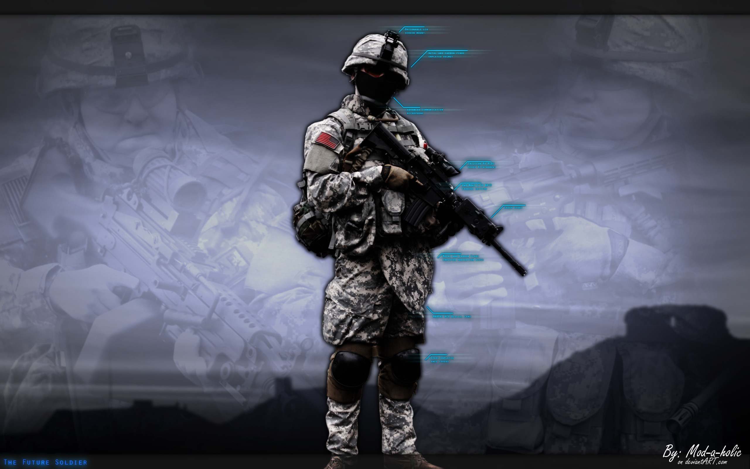 Soldato, Mimetica urbana, Fucile, Arte digitale, 16:10 2K, sfondo widescreen
