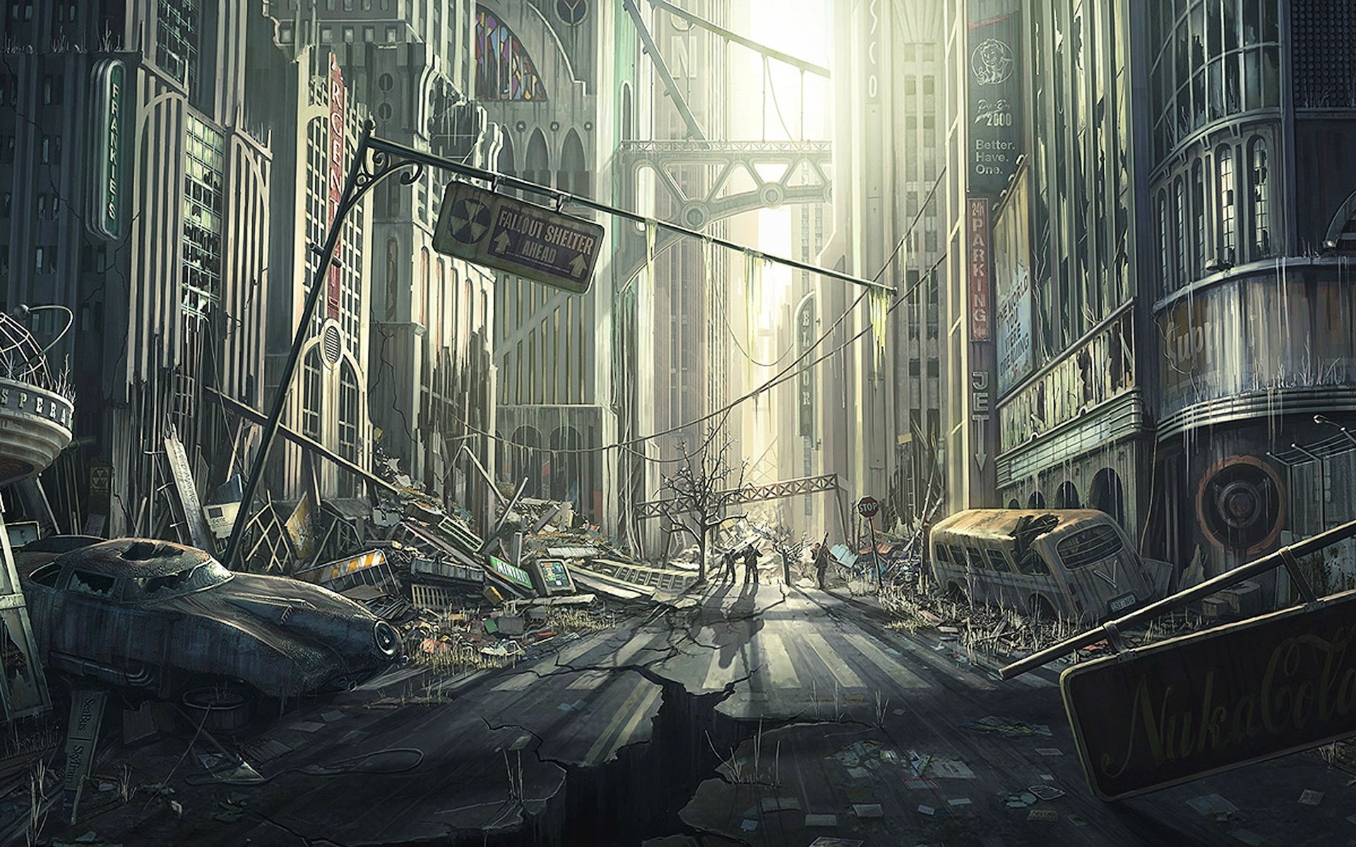 Fallout 3, Città in rovina, Post-apocalittico, Raggi di luce, 16:10 Full HD, sfondo widescreen