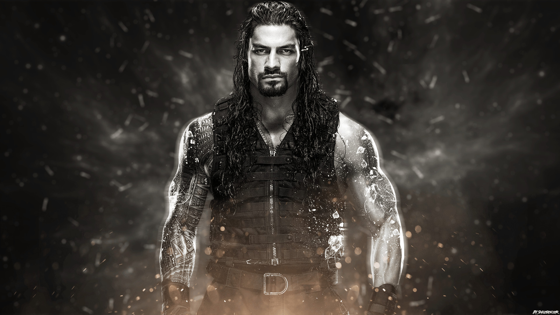 Roman Reigns, WWE, Wrestler, Bianco e nero, Tatuaggio tribale, 1920x1080, wallpaper desktop