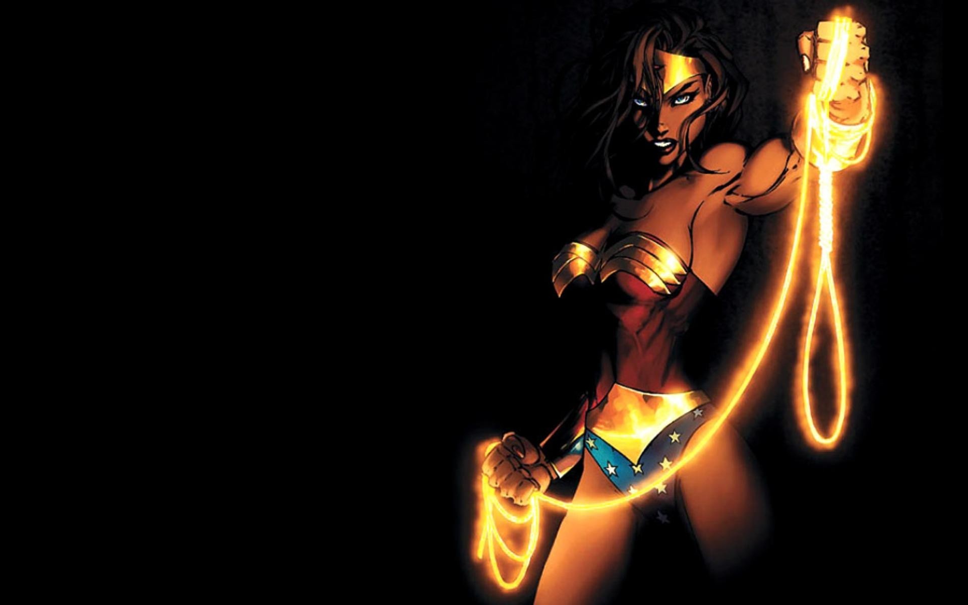 Wonder Woman, Lazo della verità, Sfondo nero, Luce dorata, Full HD, wallpaper per portatile