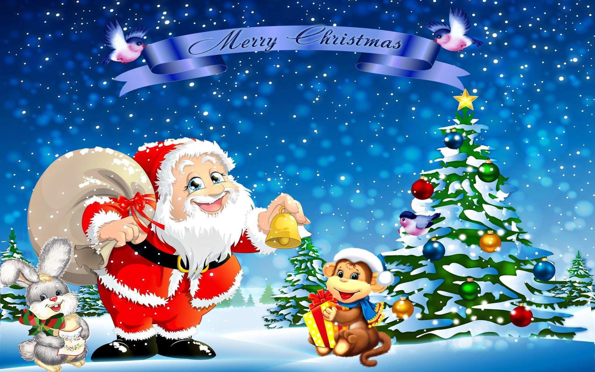 Babbo Natale, Merry Christmas, Albero di Natale, Cartoon, Full HD, sfondo Windows 11