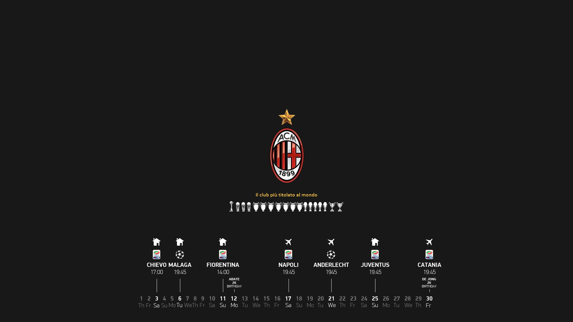 AC Milan, Calendario, Stemma, Sfondo nero, Full HD, wallpaper per portatile