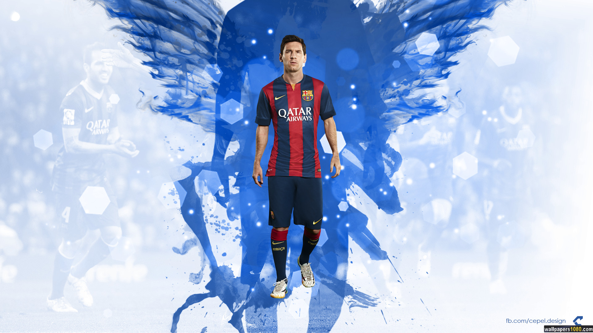 Lionel Messi, FC Barcelona, Ali, Blu, Arte digitale, 1920x1080, immagine di sfondo
