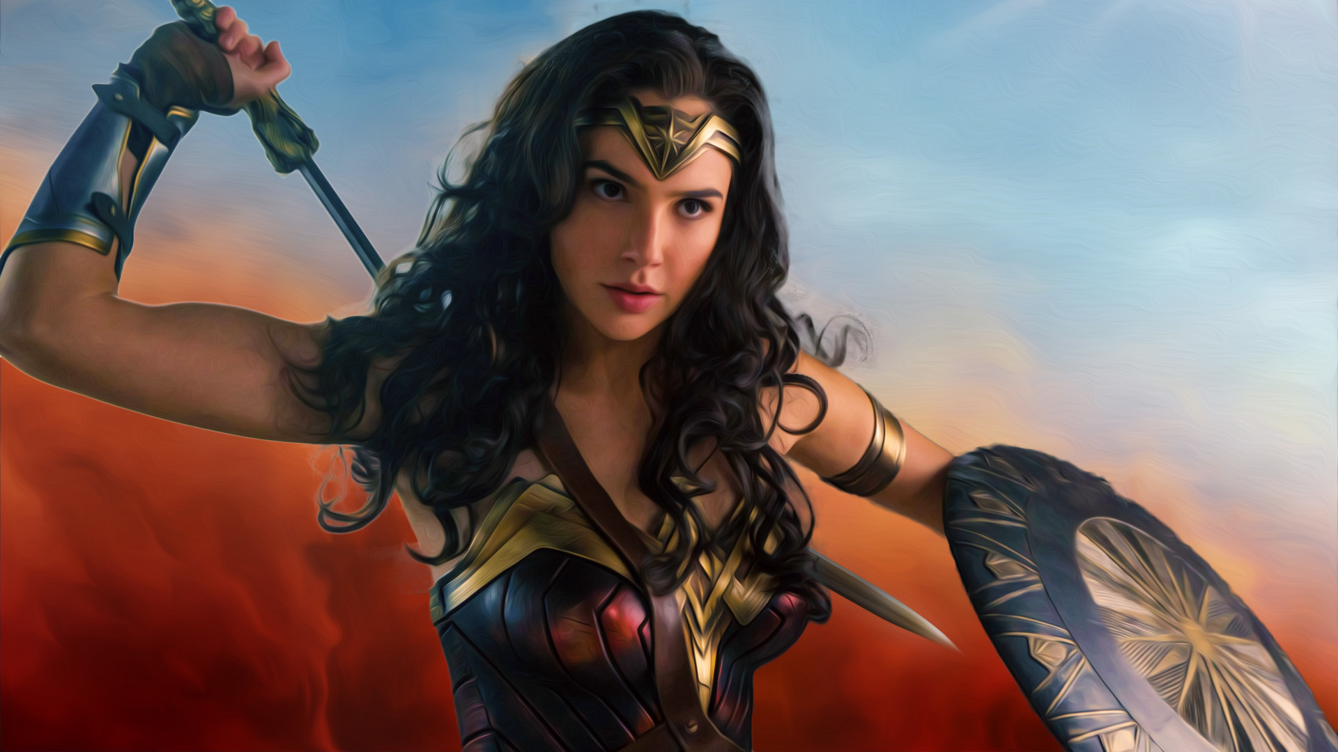 Wonder Woman, Gal Gadot, Spada, Scudo, 1920x1080, wallpaper desktop