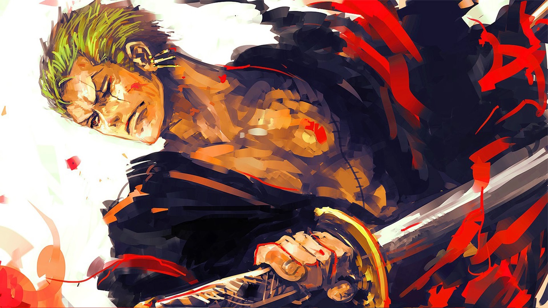 Roronoa Zoro, One Piece, Katana, Pittura digitale, Full HD 1080p, sfondo desktop