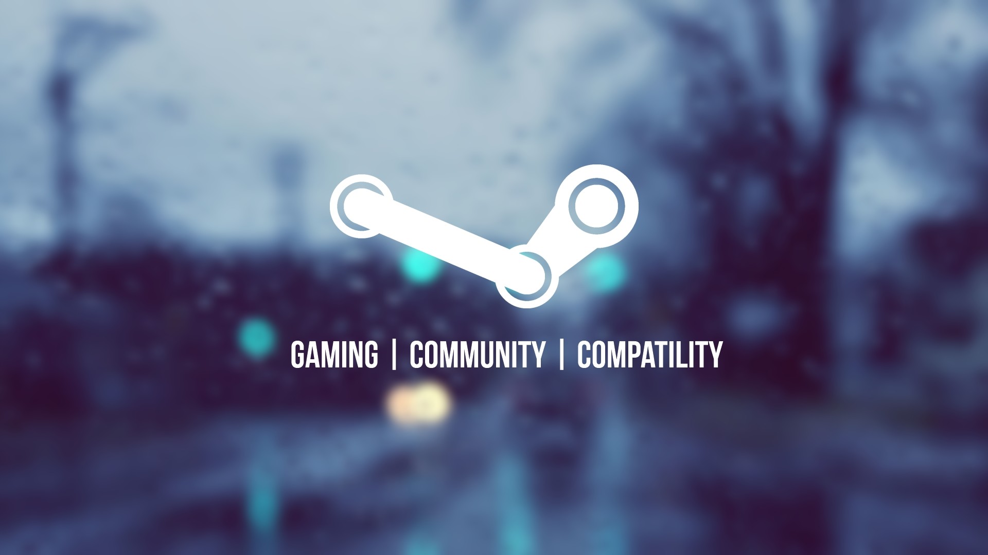 Logo Steam, Steam, Gaming Community Compatibility, Bokeh, Pioggia, wallpaper 1920x1080