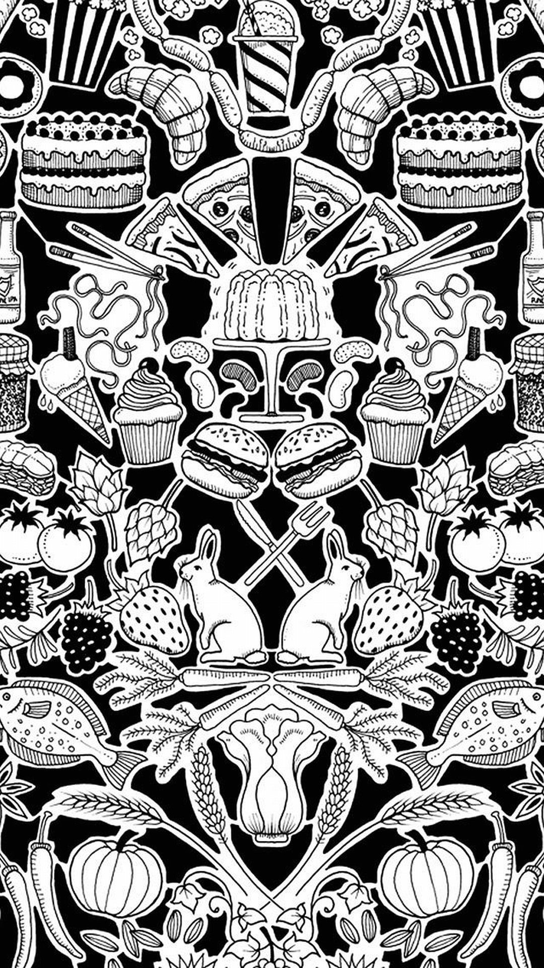 Doodle, Bianco e nero, Illustrazione, sfondo per iPhone e Android
