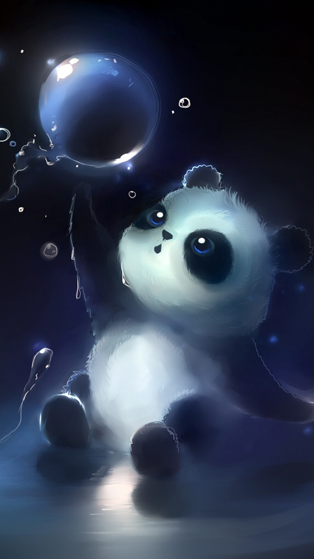 Panda, Bolla, Illustrazione, Notte, sfondo per iPhone e Android