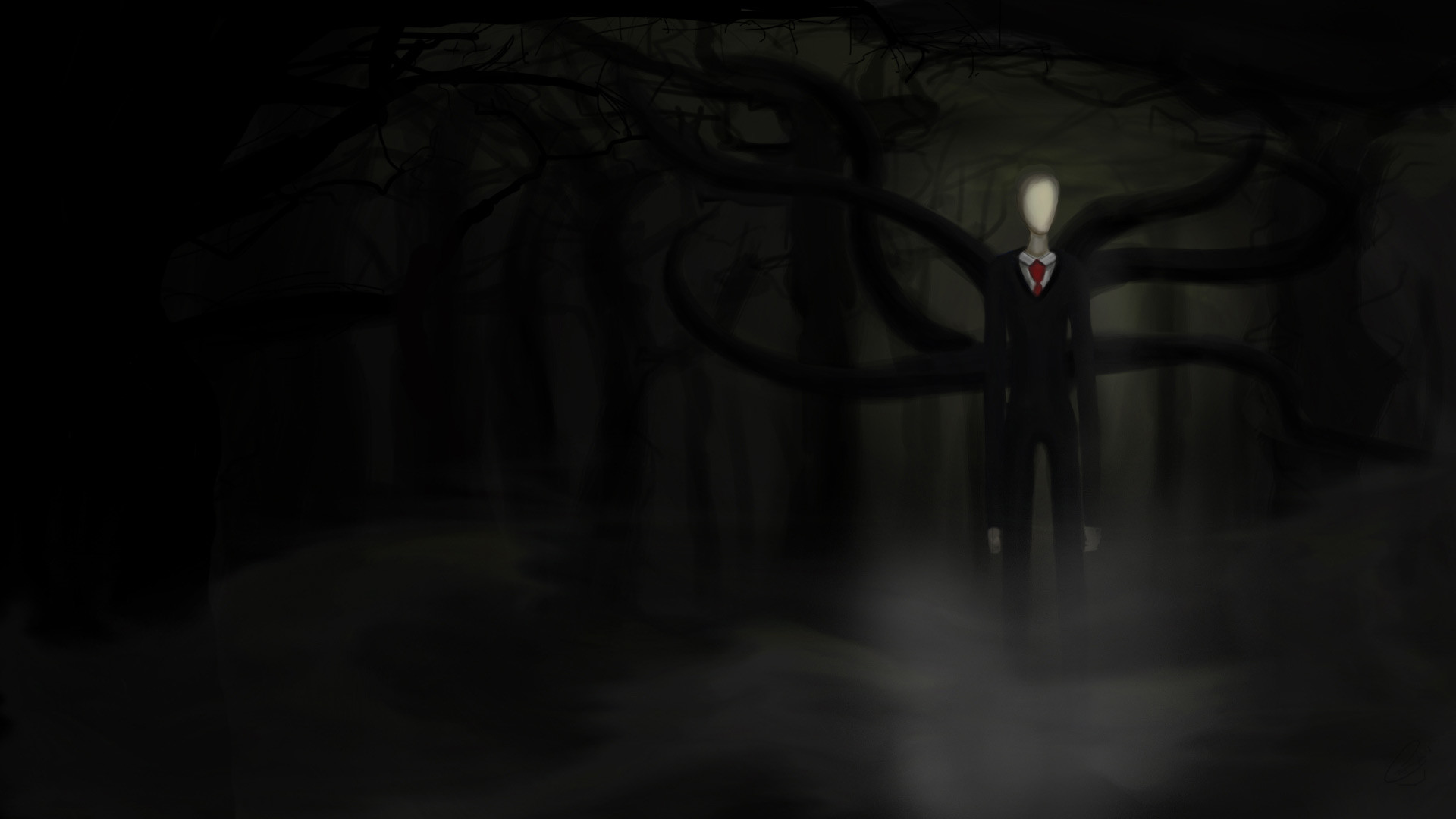 Slender Man, Bosco, Nebbia, Horror, Full HD 1080p, sfondo desktop
