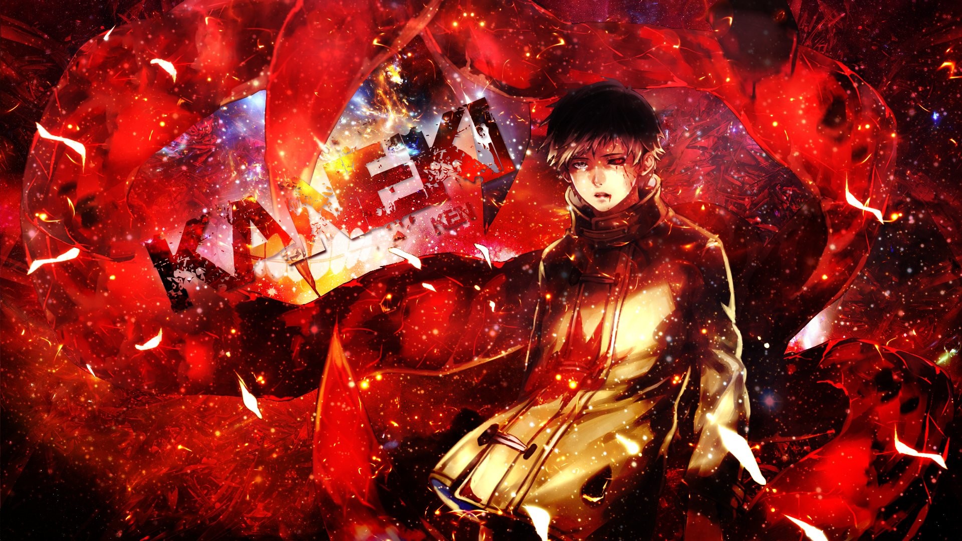 Ken Kaneki, Tokyo Ghoul, Rosso, Arte digitale, 1920x1080, sfondo per PC