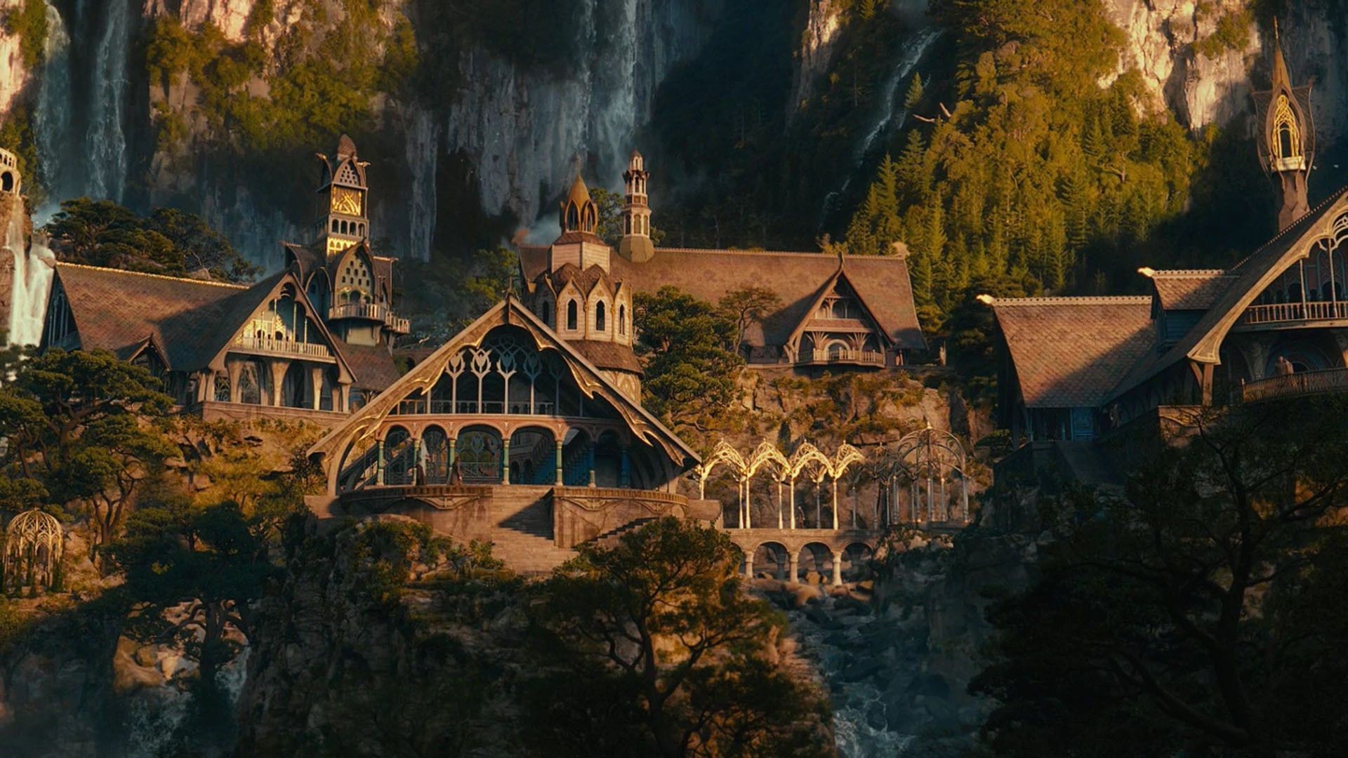 Gran Burrone, Rivendell, Lo Hobbit, Architettura elfica, 1920x1080, wallpaper desktop