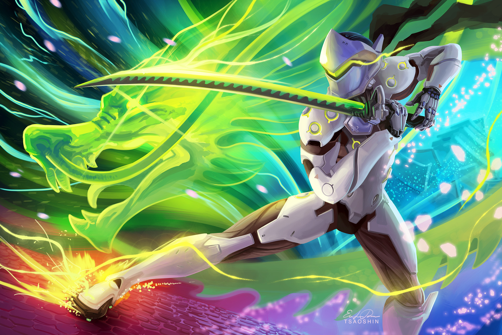 Genji, Overwatch, Drago, Katana, Full HD, sfondo per PC e portatile