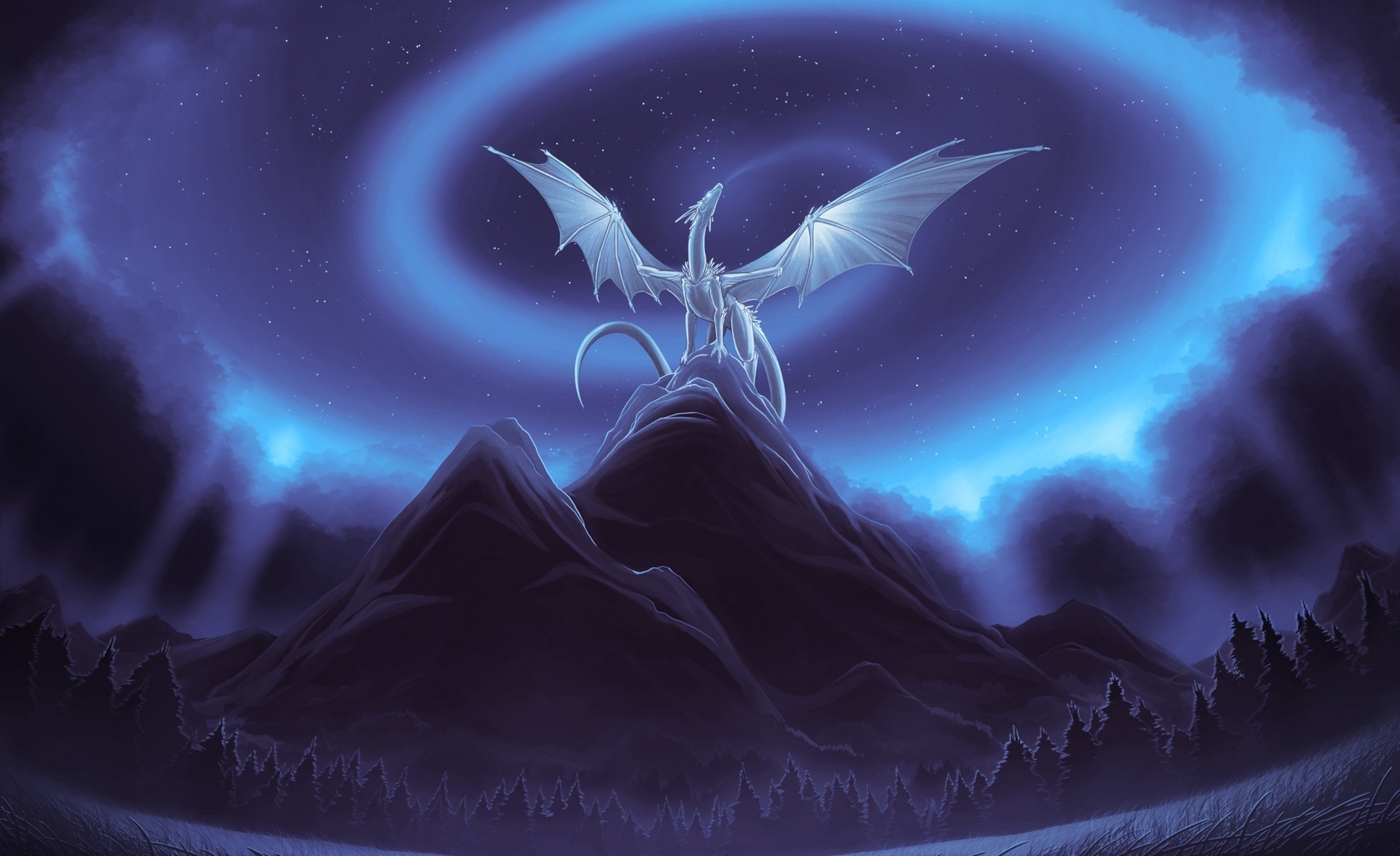 Drago, Montagna, Aurora, Notte, Full HD, sfondo per portatile
