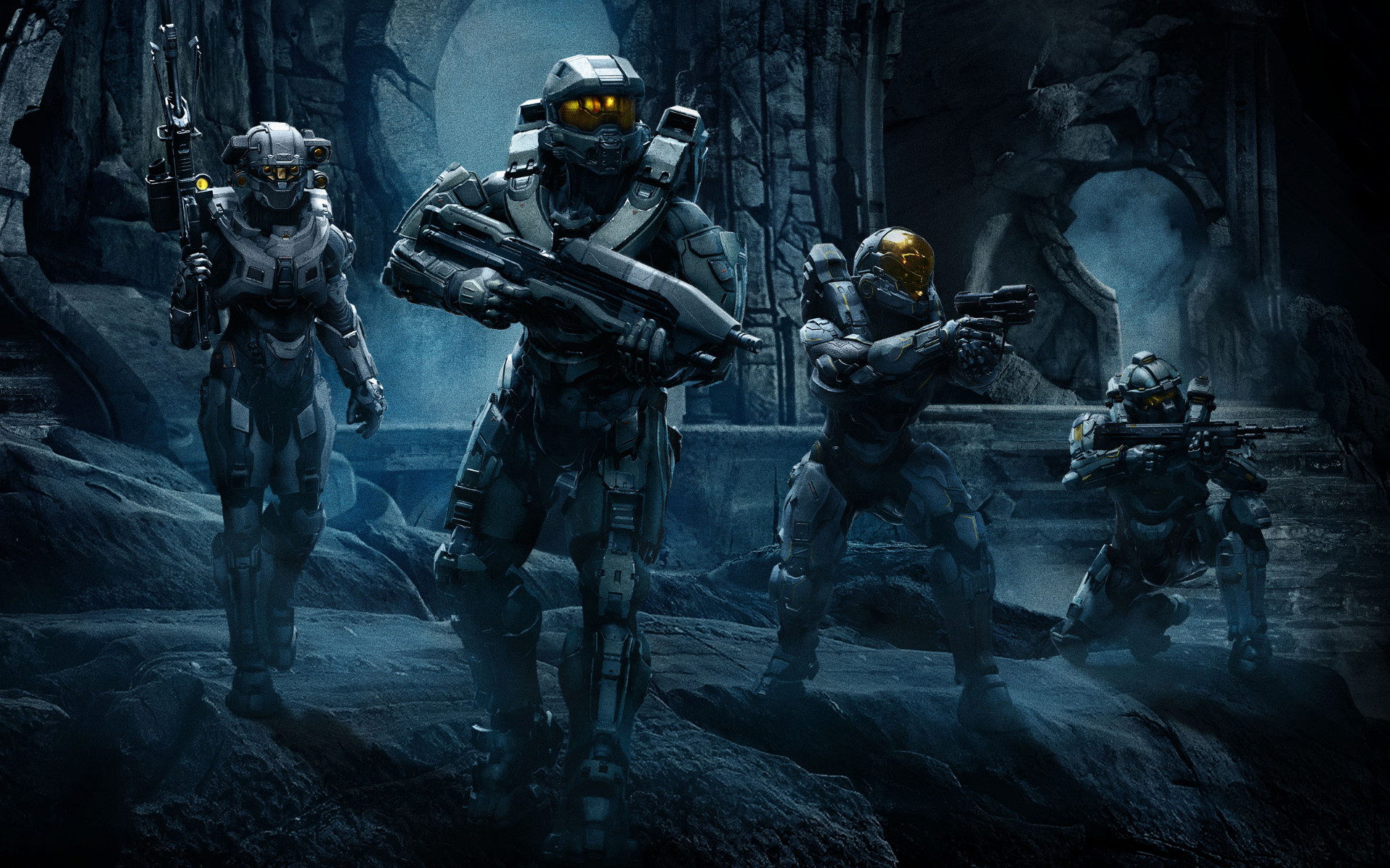 Blue Team, Master Chief, Halo 5: Guardians, Spartani, Notte, Full HD, sfondo Windows 11