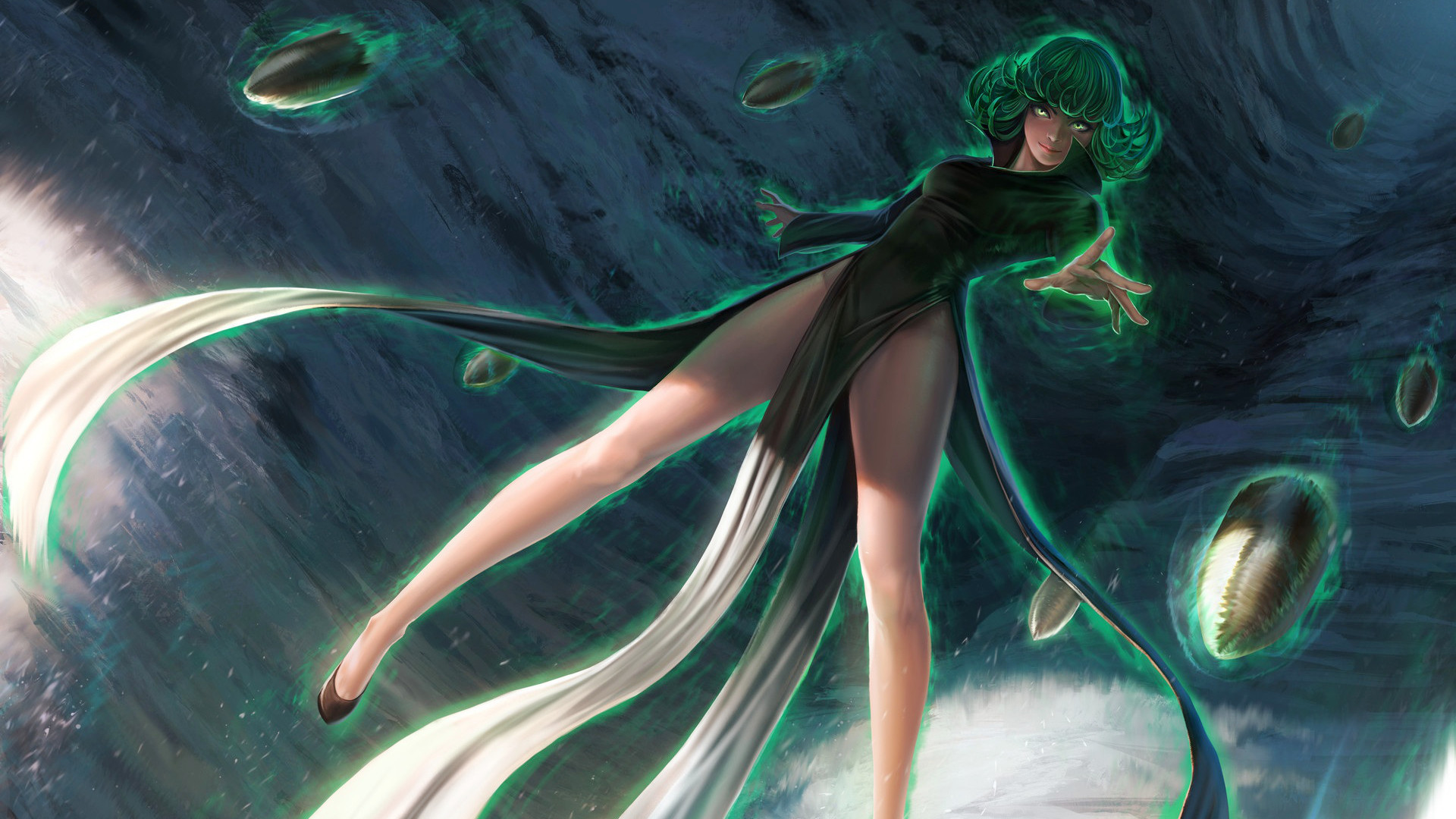 Tatsumaki, One Punch Man, Telecinesi, Rocce fluttuanti, Full HD, sfondo per PC e portatile