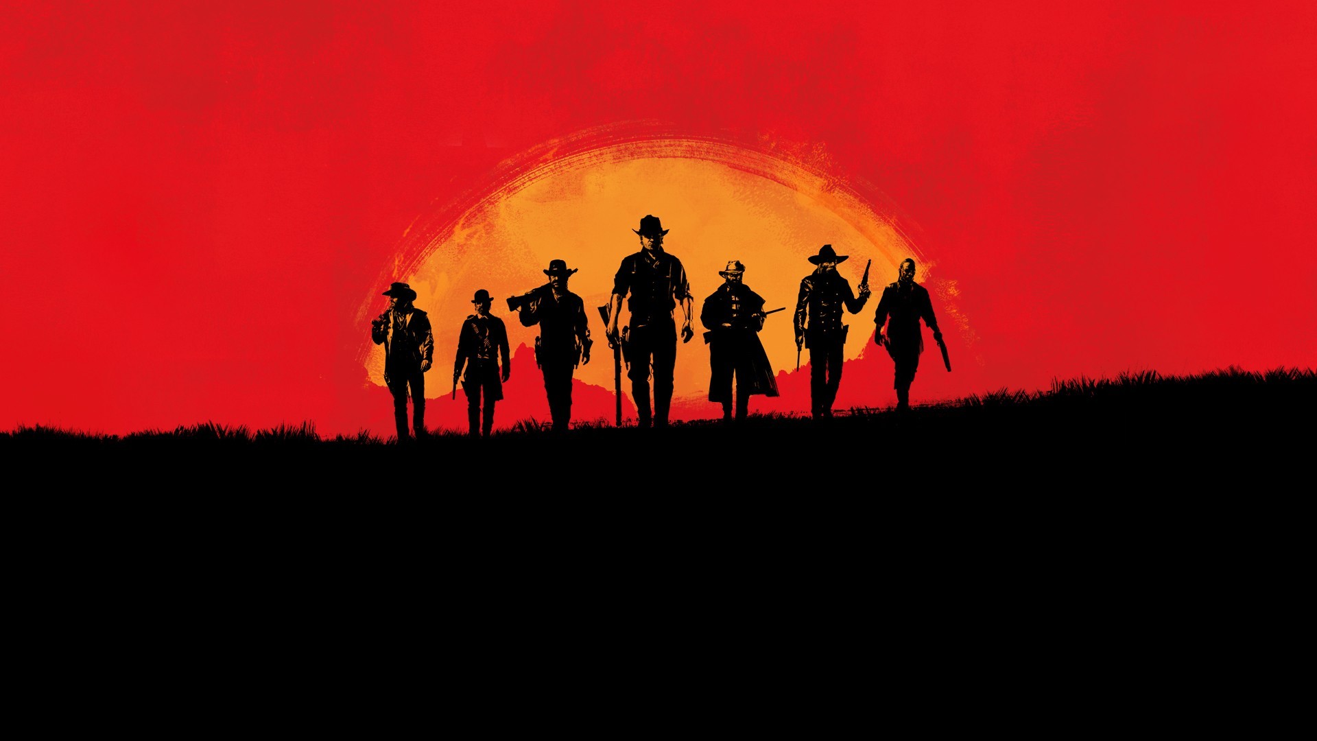 Red Dead Redemption 2, Banda Van der Linde, Silhouette, Rosso, Full HD, sfondo per PC
