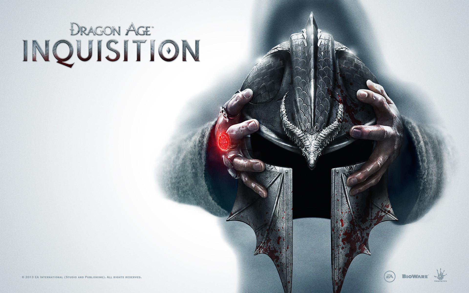 Dragon Age: Inquisition, Logo, Elmo, Sfondo bianco, 16:10 Full HD, wallpaper widescreen