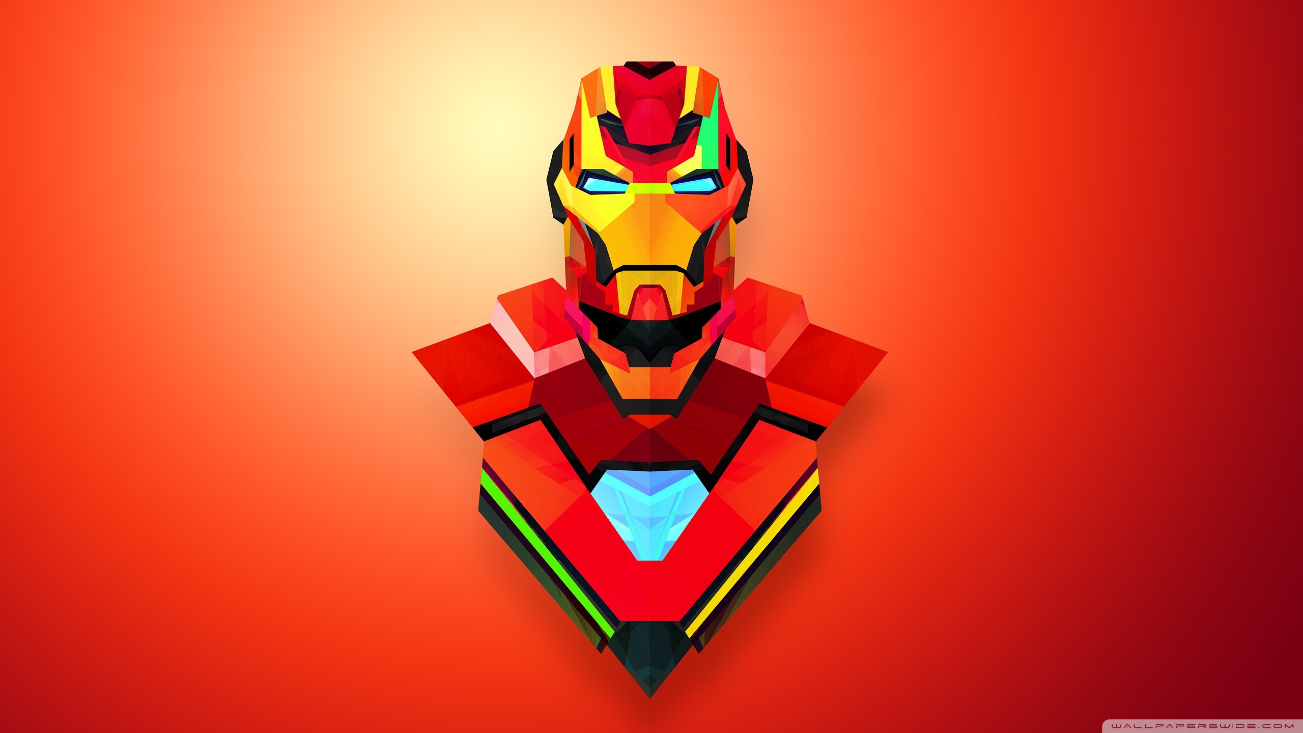 Iron Man, Marvel, Low poly, Sfondo rosso, 2560x1440, wallpaper desktop