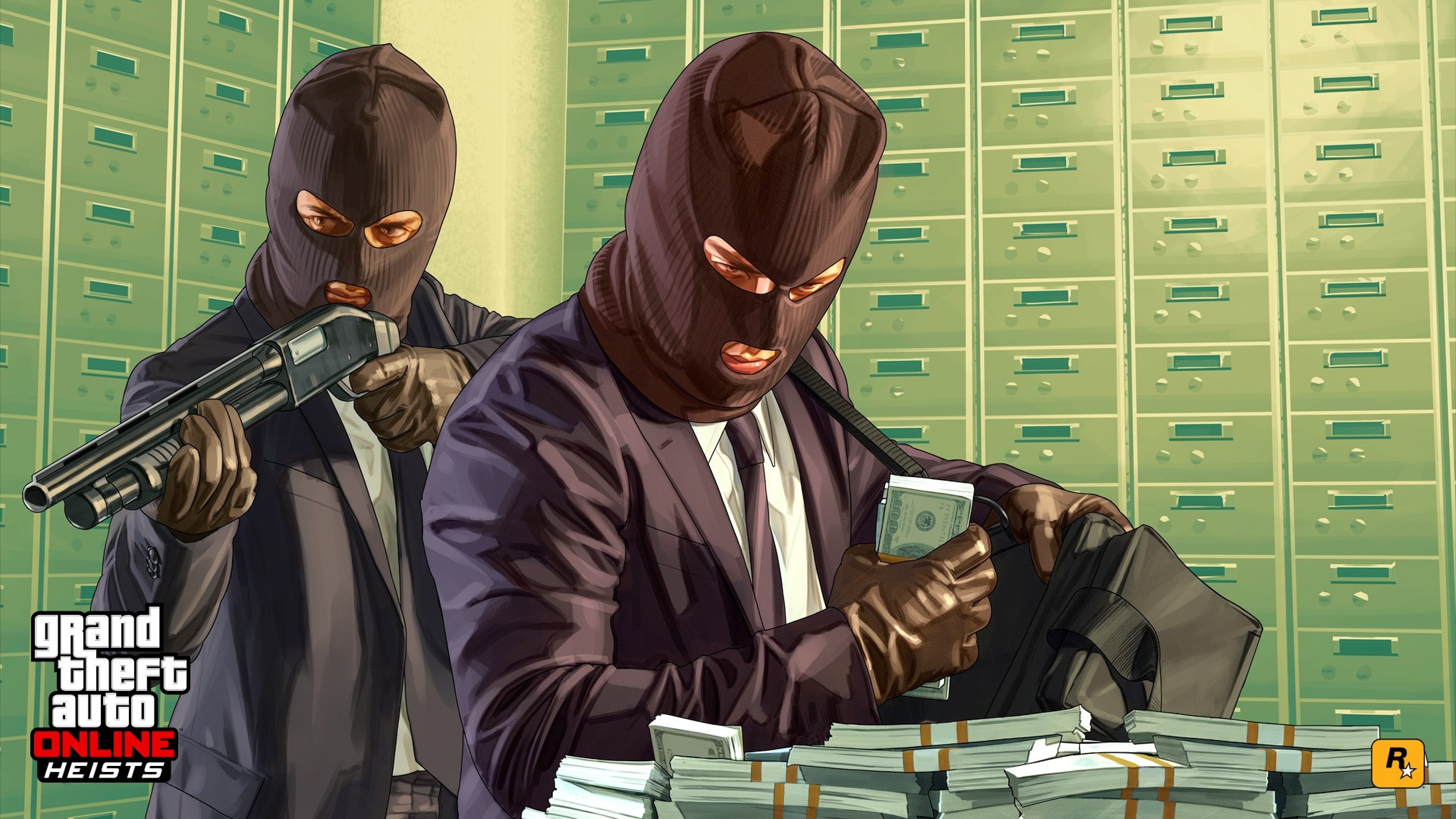 Grand Theft Auto Online: Heists, Grand Theft Auto V, Rapina, Passamontagna, Caveau, sfondo Ultra HD
