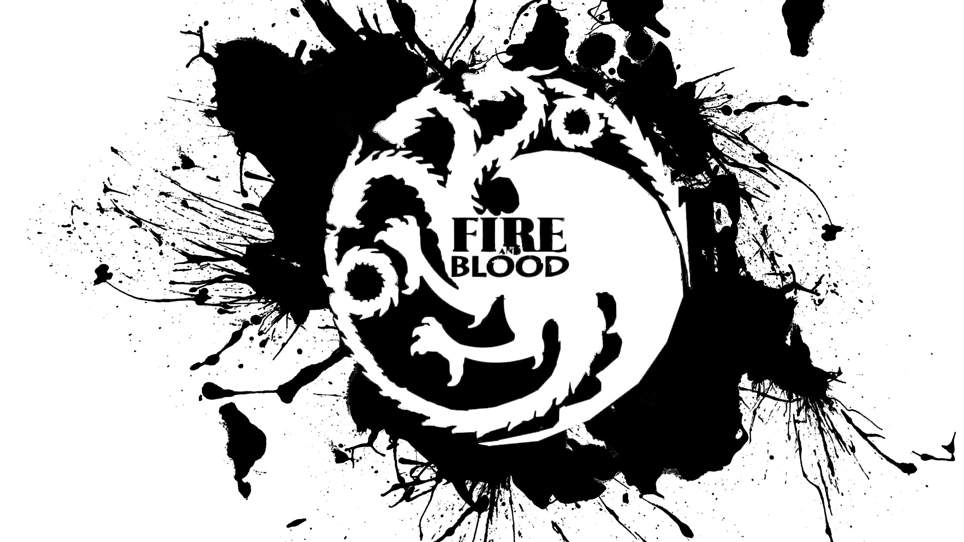 Il Trono di Spade, Casa Targaryen, Fire and Blood, Bianco e nero, Macchie d'inchiostro, sfondo desktop