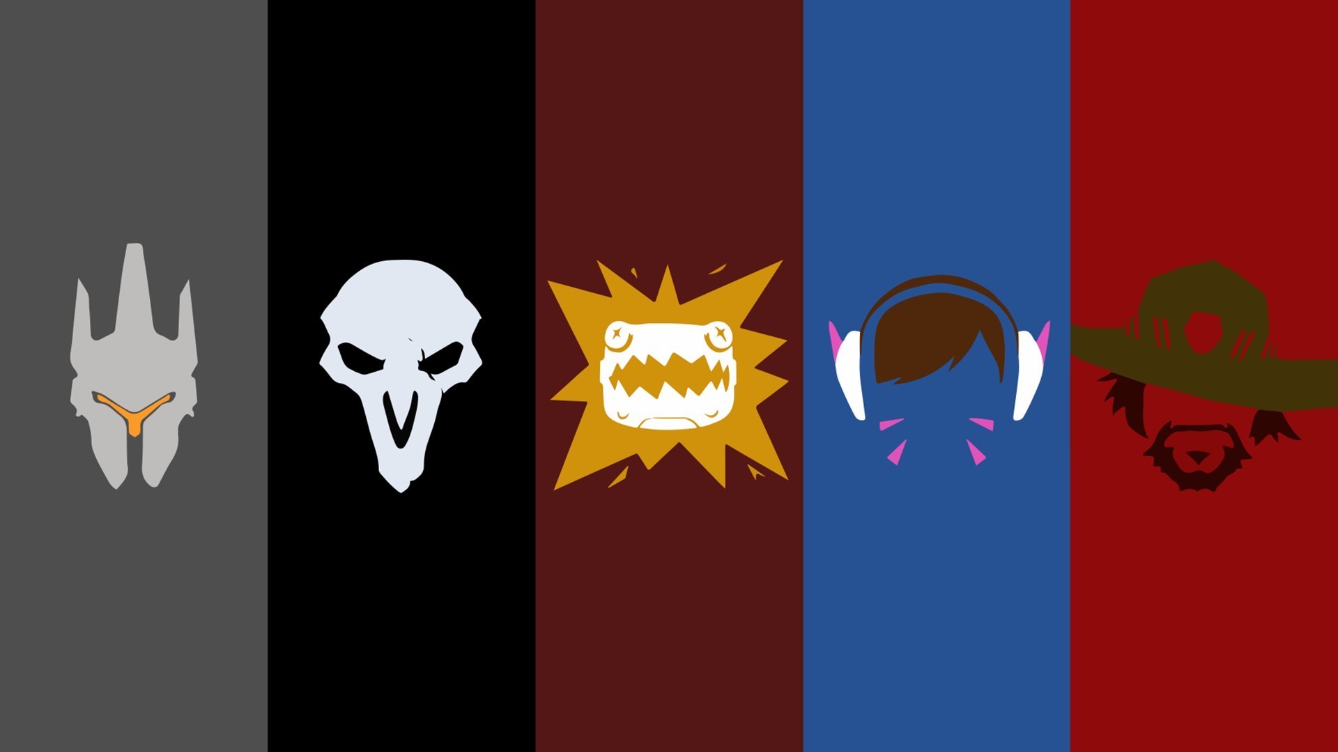 Reinhardt, Reaper, Junkrat, D.Va, McCree, Overwatch, Minimalista, sfondo Windows 11