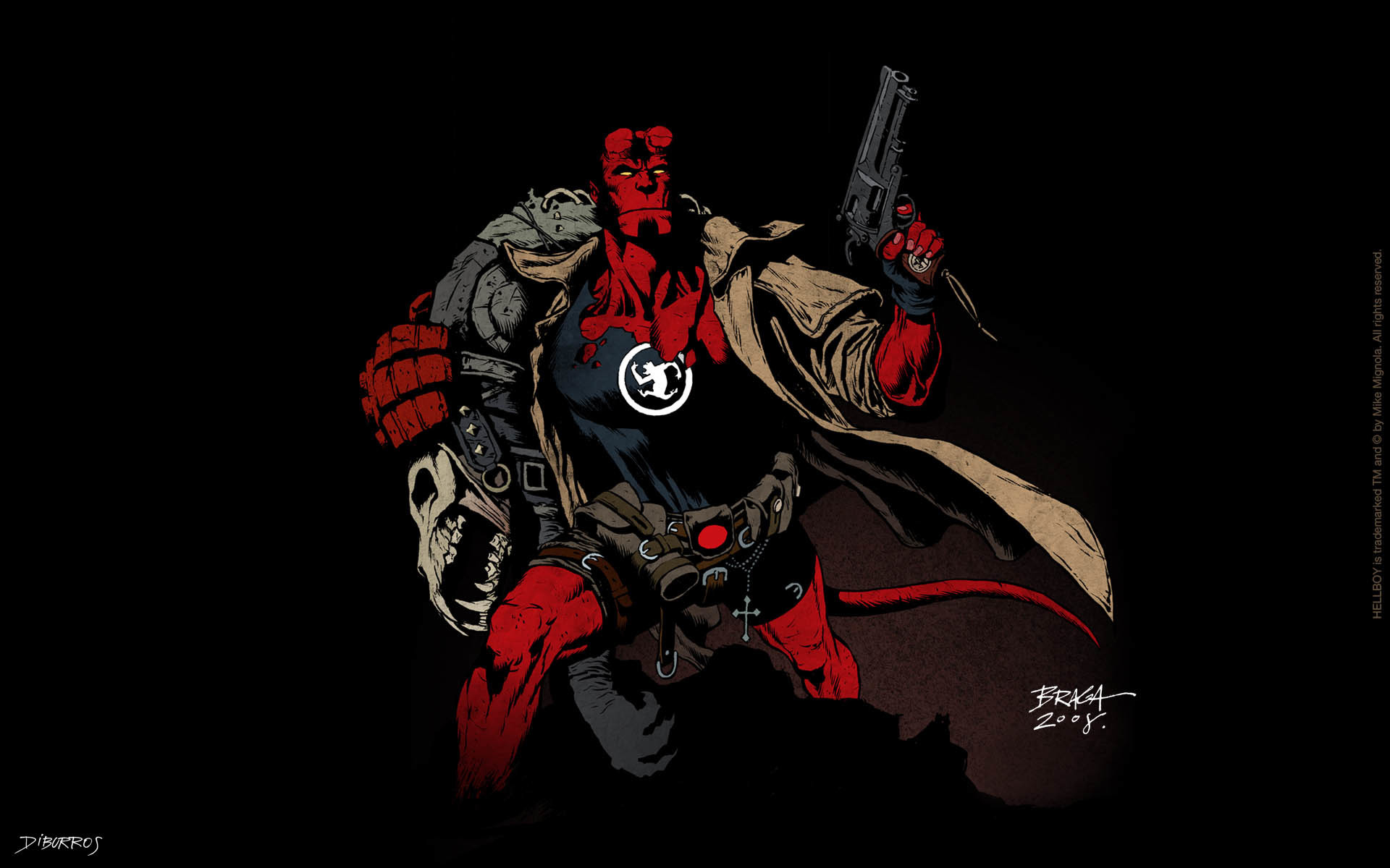 Hellboy, Fumetto, Mike Mignola, Sfondo nero, Full HD, wallpaper per computer