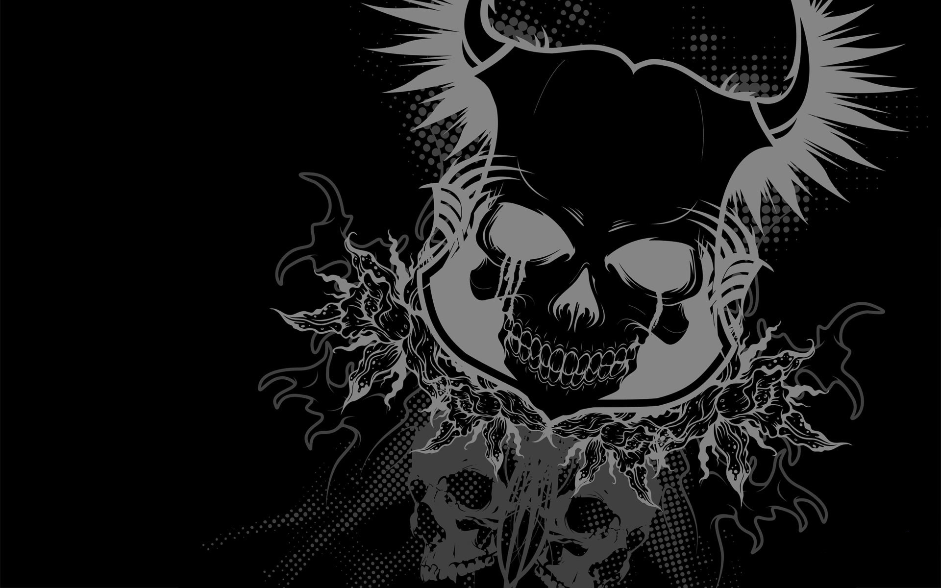 Teschio, Sfondo nero, Grigio, Grafica, 1920x1200, wallpaper desktop