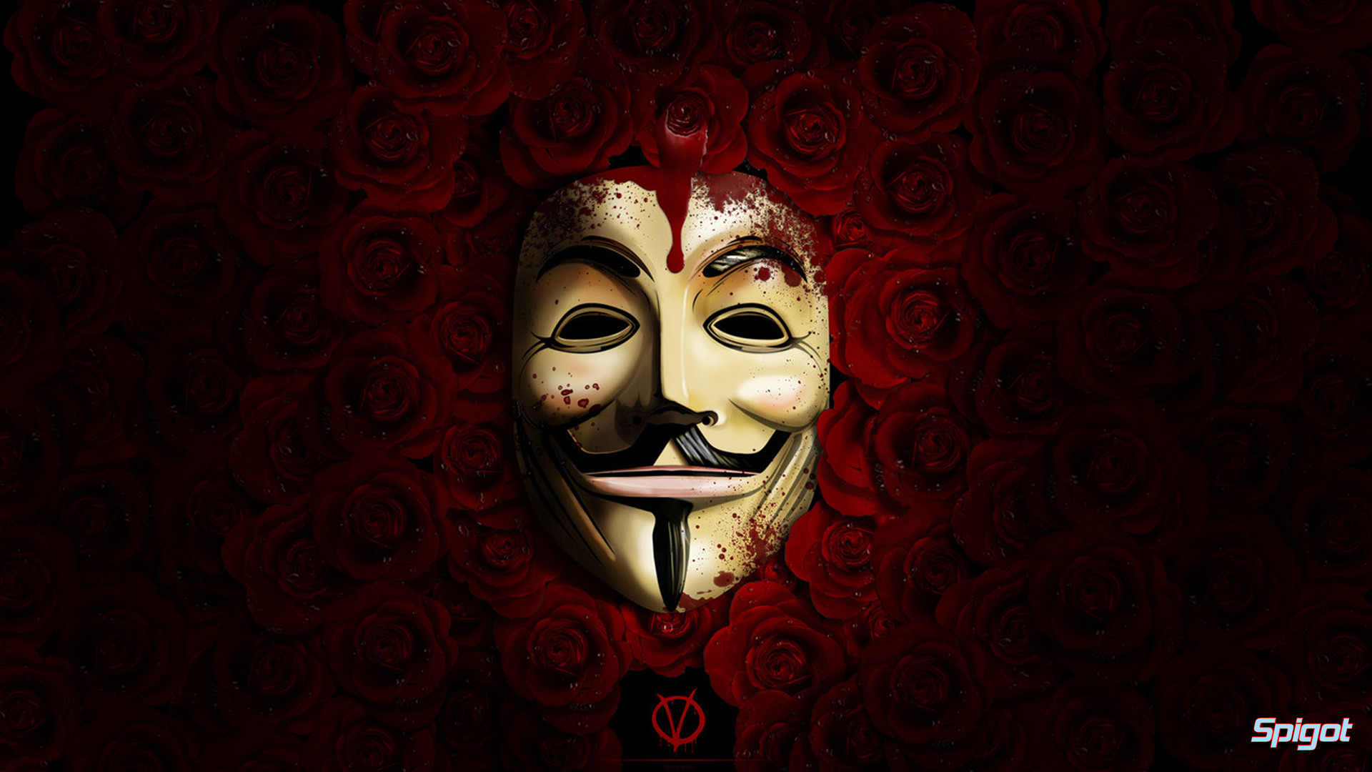 Maschera di Guy Fawkes, V per Vendetta, Rose rosse, Sangue, Full HD, sfondo per PC