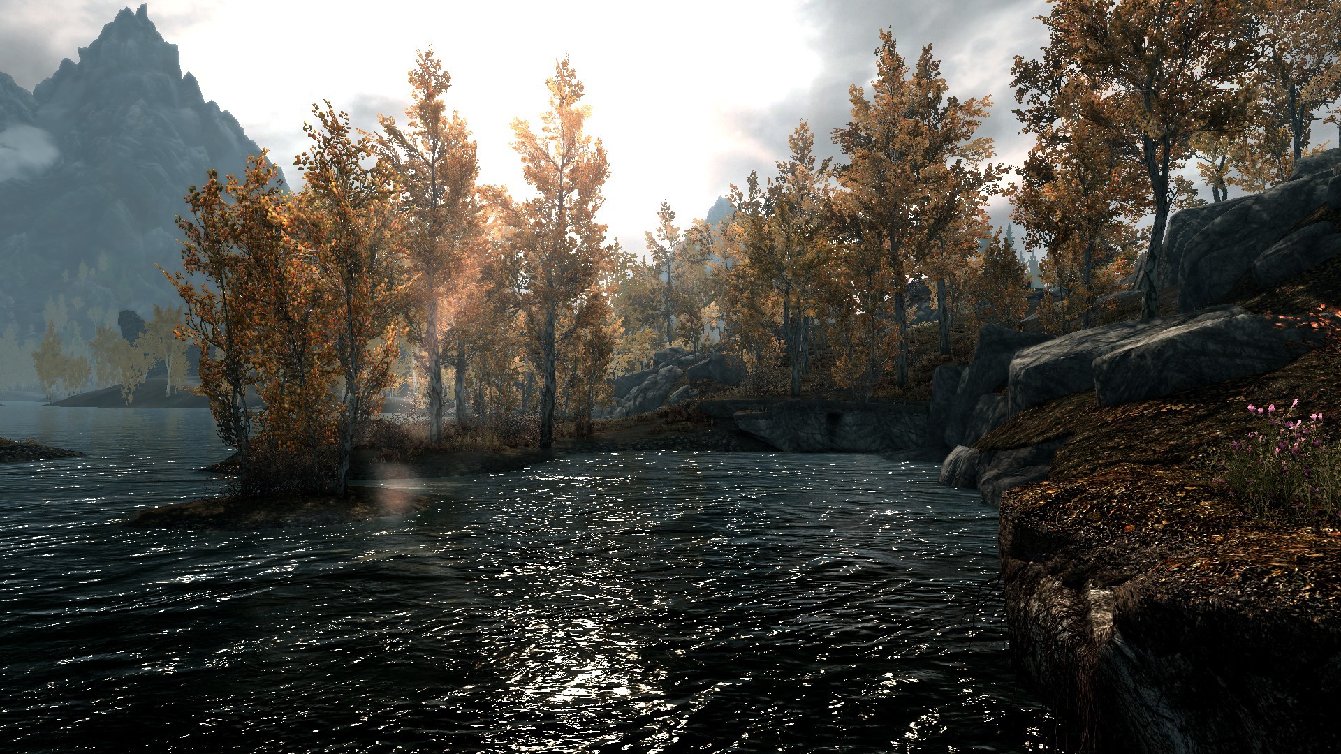 The Elder Scrolls V: Skyrim, Fiume, Alberi autunnali, Paesaggio, sfondo 1920x1080 per PC