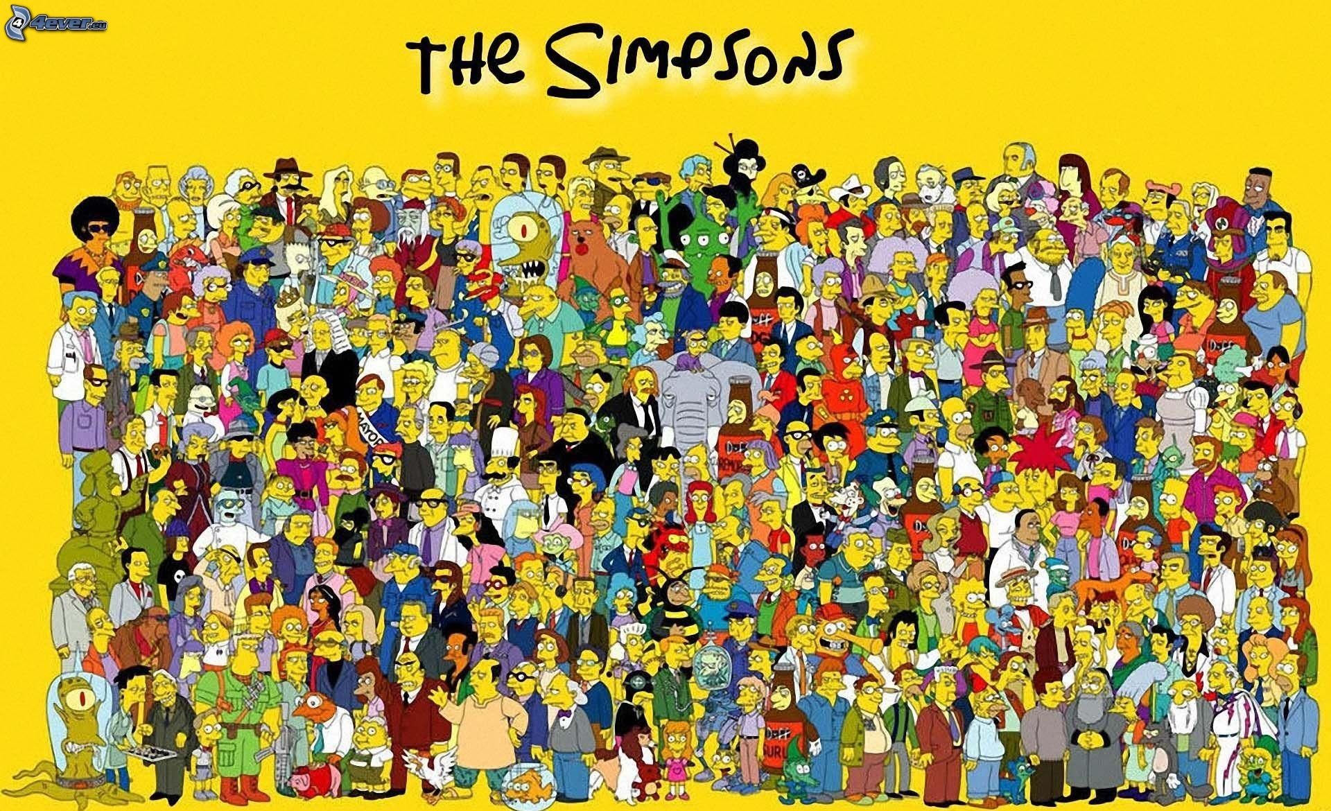 I Simpson, Personaggi di Springfield, Logo, Folla, Full HD, sfondo desktop