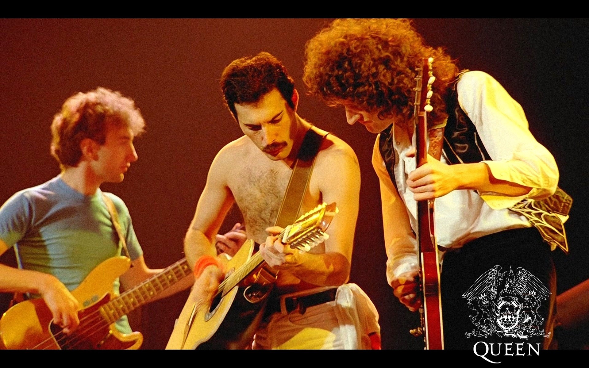 Queen, Freddie Mercury, Brian May, John Deacon, Chitarre, Concerto, sfondo Full HD per computer