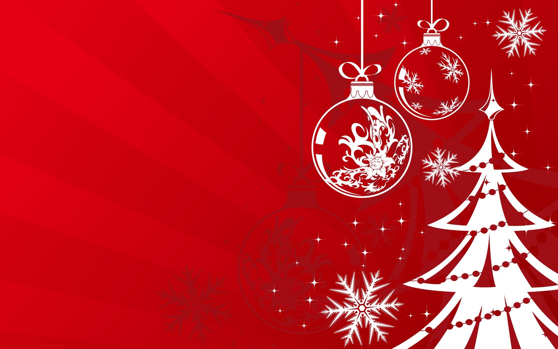 Albero di Natale stilizzato, Palline, Fiocchi di neve, Sfondo rosso, wallpaper per portatile