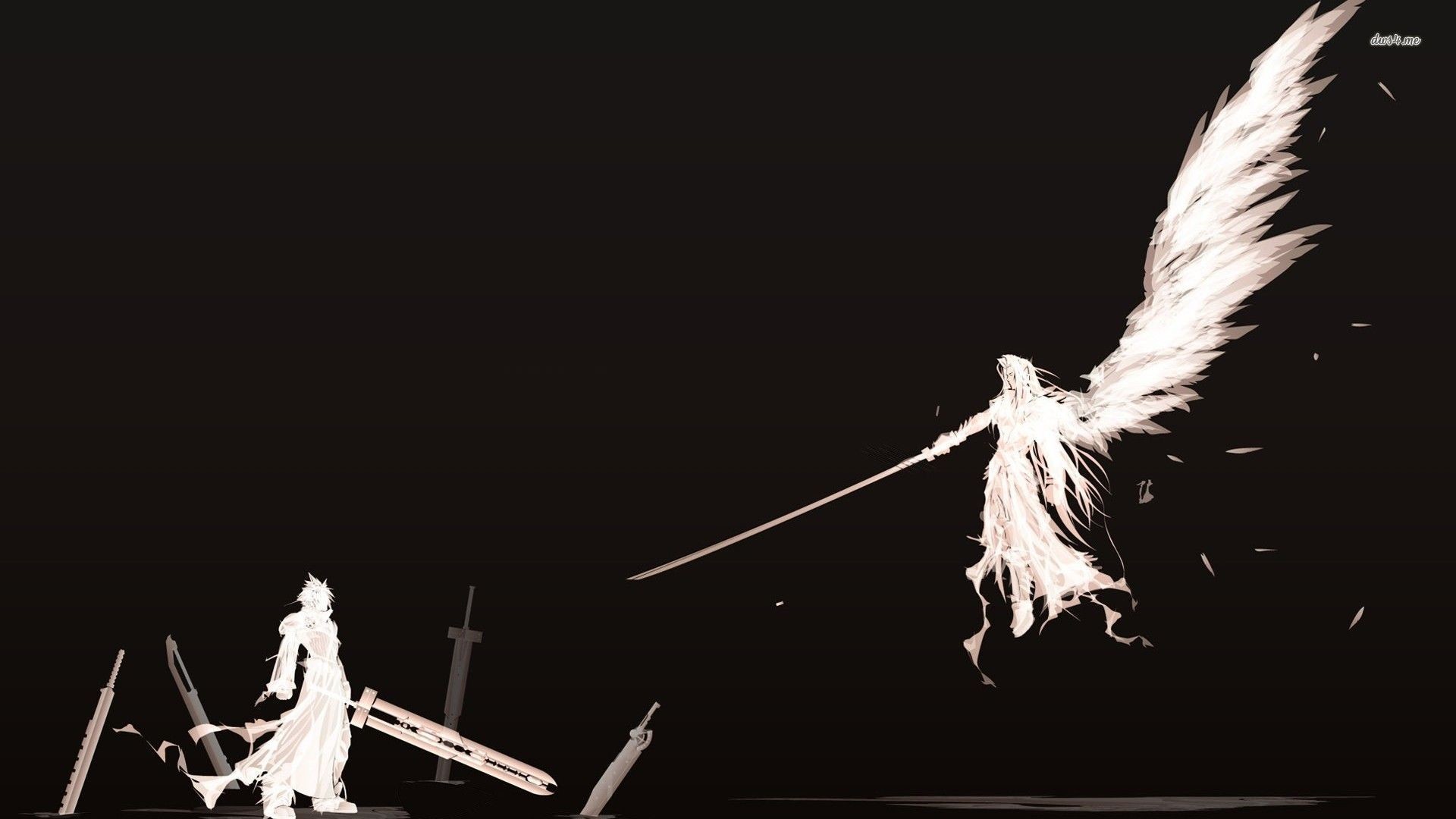 Sephiroth, Cloud Strife, Final Fantasy VII, Silhouette, Sfondo nero, wallpaper 1920x1080