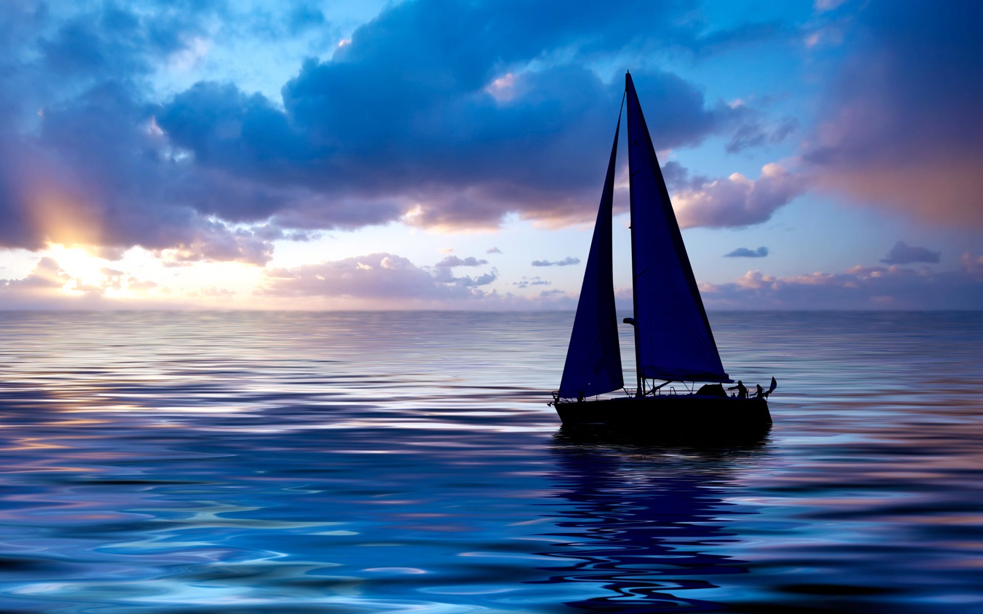 Barca a vela, Mare, Tramonto, Nuvole, 16:10 Full HD, sfondo widescreen