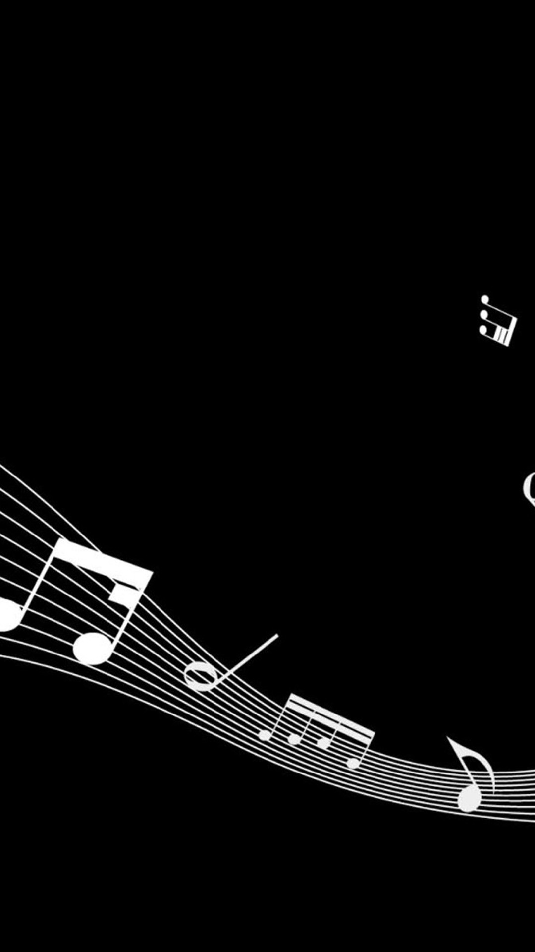Note musicali, Pentagramma, Sfondo nero, Minimalista, Full HD, schermata di blocco del cellulare