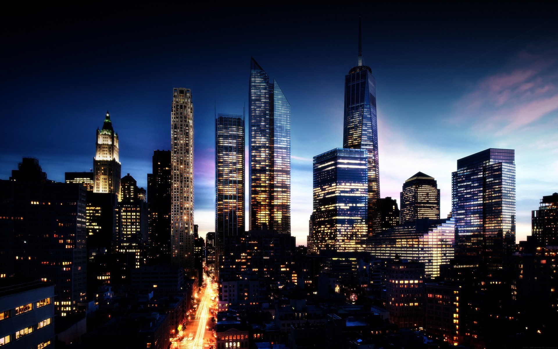 One World Trade Center, Lower Manhattan, Notte, Grattacieli, 1920x1200, immagine di sfondo