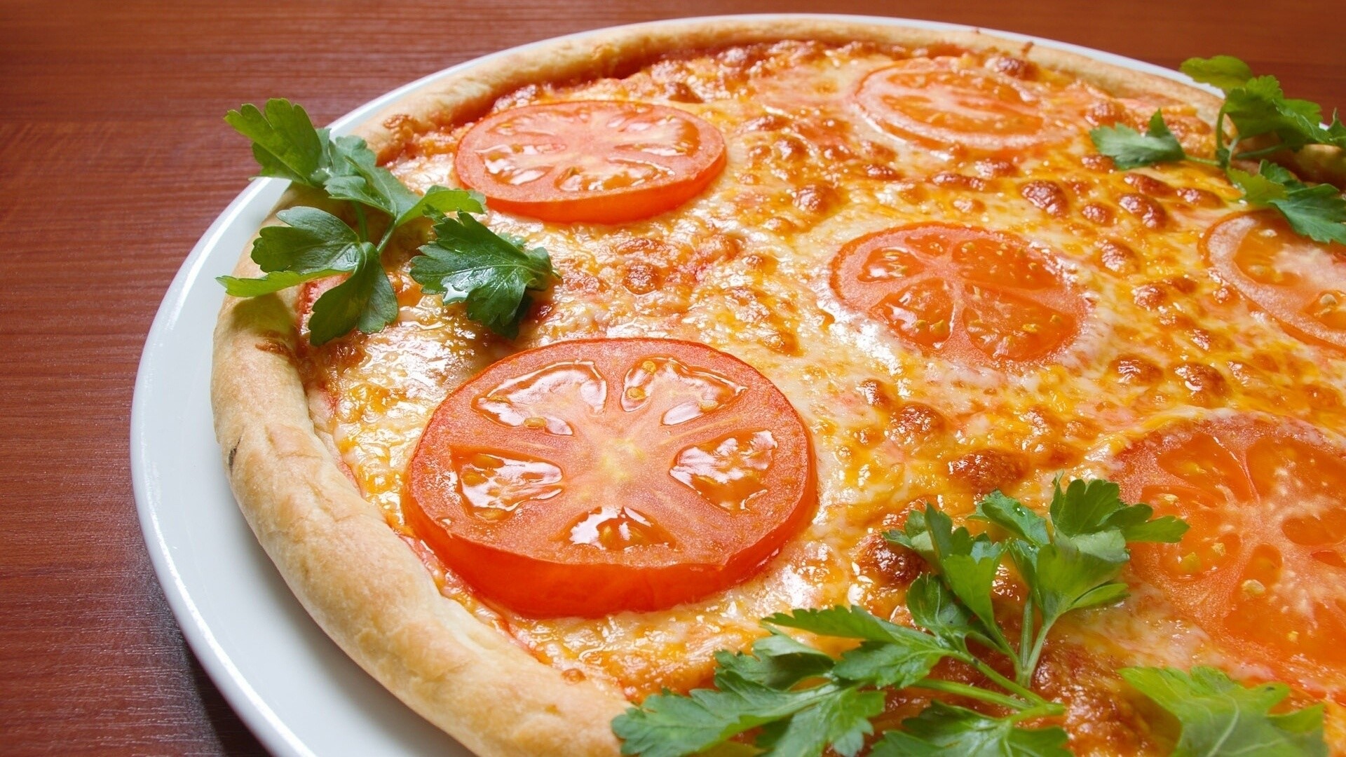 Pizza, Pomodoro, Prezzemolo, 16:9 Full HD, sfondo widescreen
