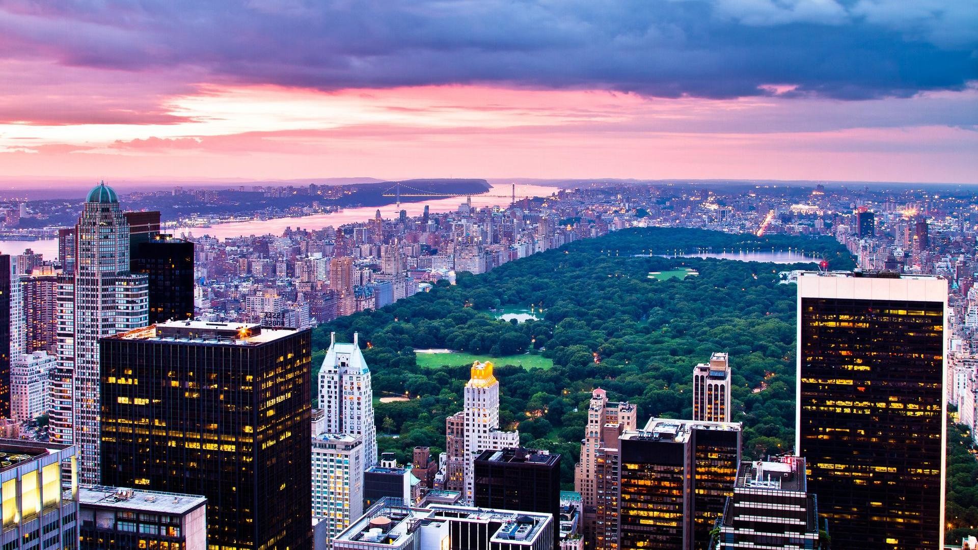 Central Park, Manhattan, Vista aerea, Tramonto, 1920x1080, immagine di sfondo