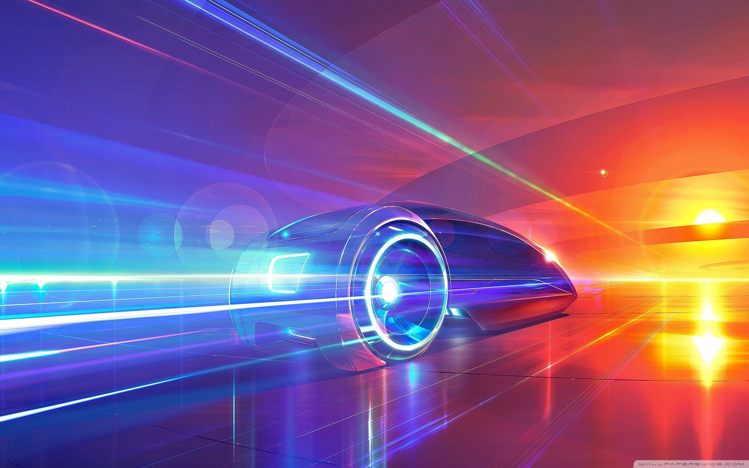 Veicolo futuristico, Velocità, Raggi di luce, Colori accesi, Fantascienza, sfondo 2K per computer
