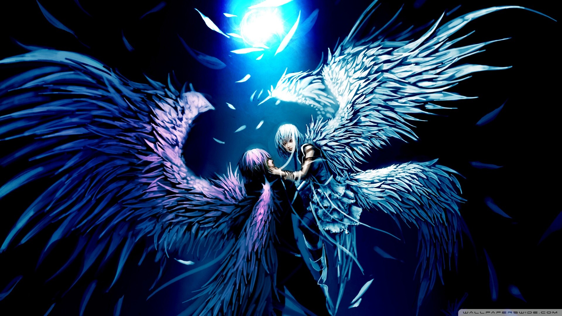 Angeli, Ali, Coppia, Blu, Full HD, sfondo desktop