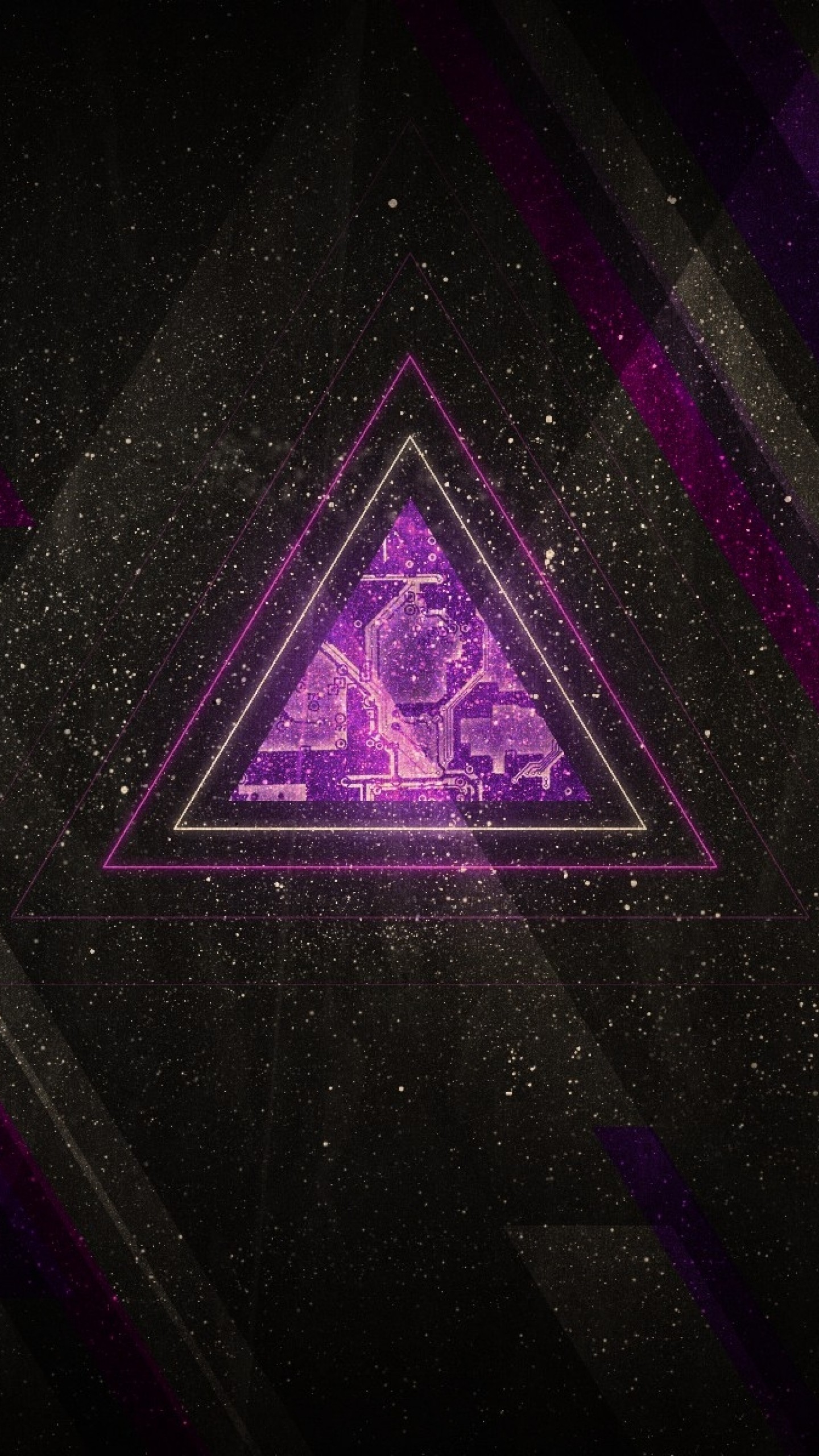 Triangolo, Geometrico, Viola, Sfondo scuro, QHD+, schermata di blocco del cellulare