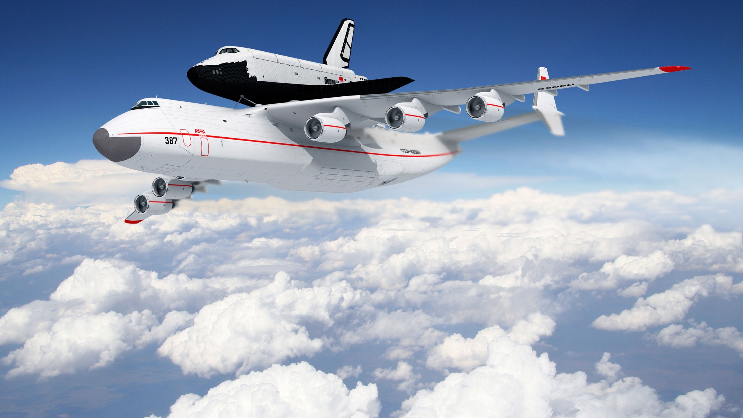 Antonov An-225, Buran, Nuvole, 2K 1440p, sfondo desktop
