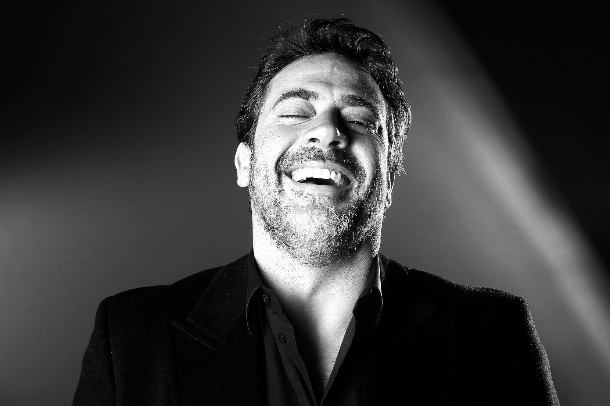 Jeffrey Dean Morgan, Negan, Risata, Bianco e nero, Full HD, sfondo per PC